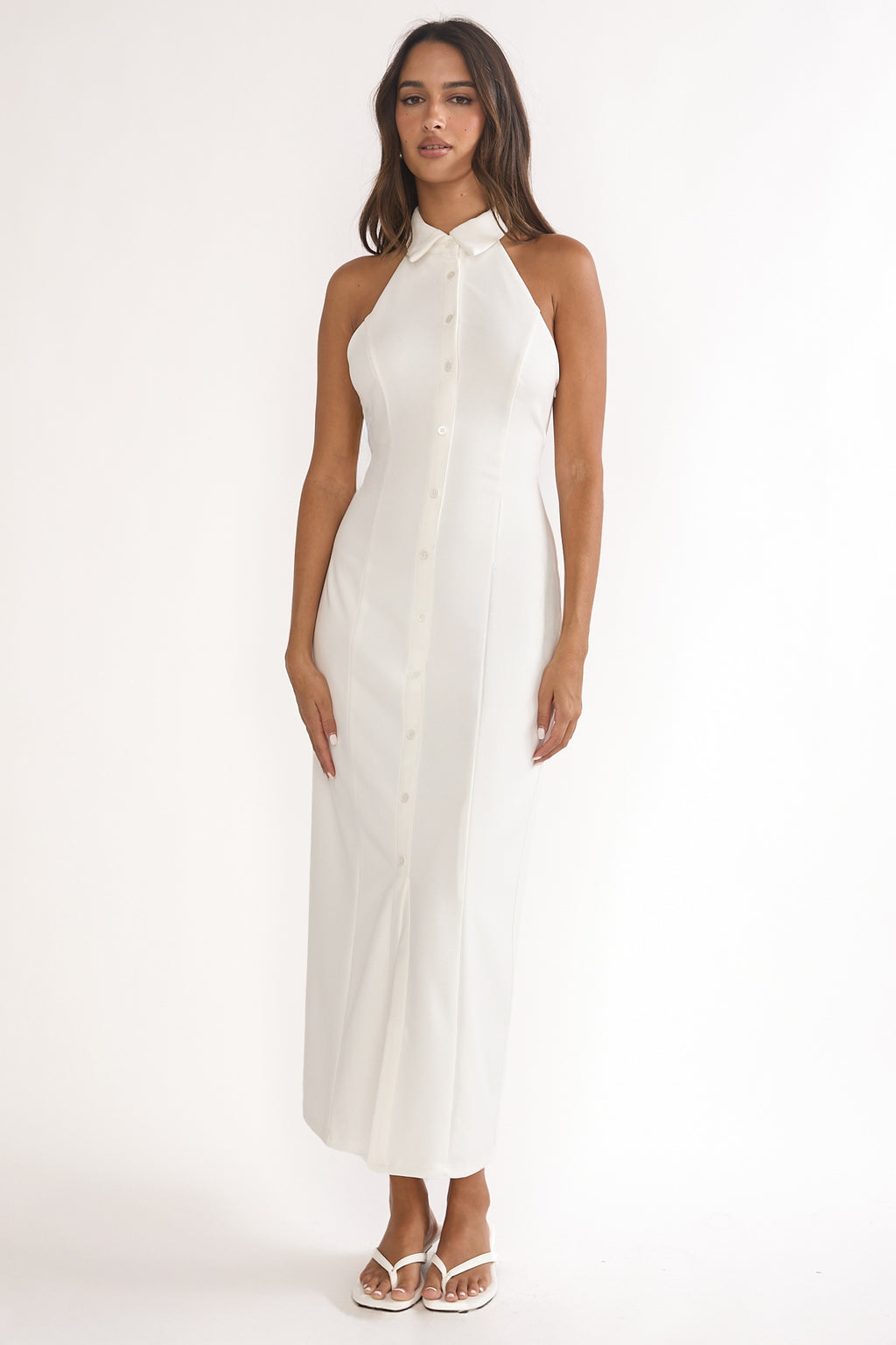 Esmarie Collared Maxi Dress White by Selfie Leslie