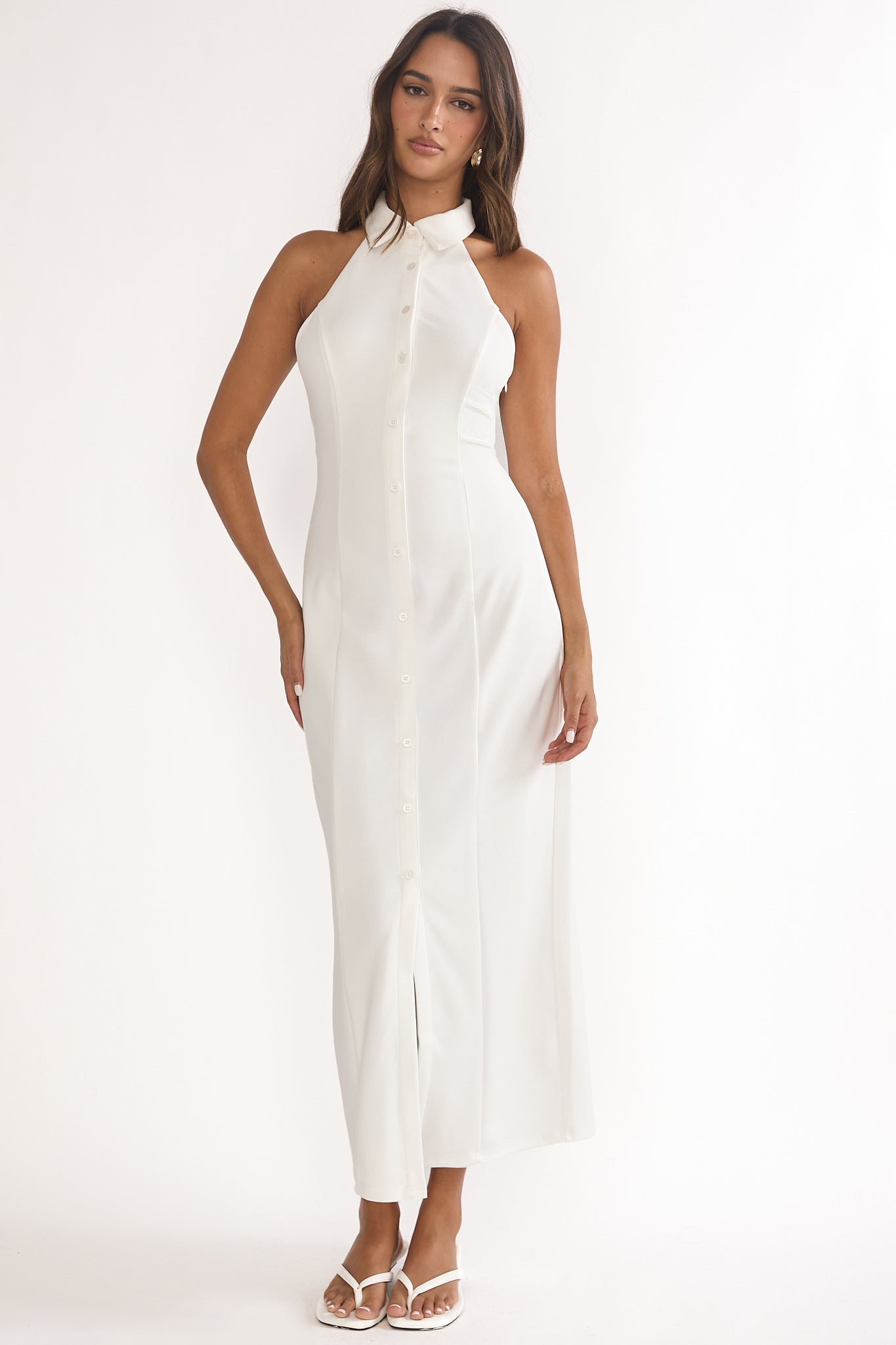 collared dress maxi Fit & Flare Geometric Collared Soft Knit Maxi Dress Tranquil Blue / XL