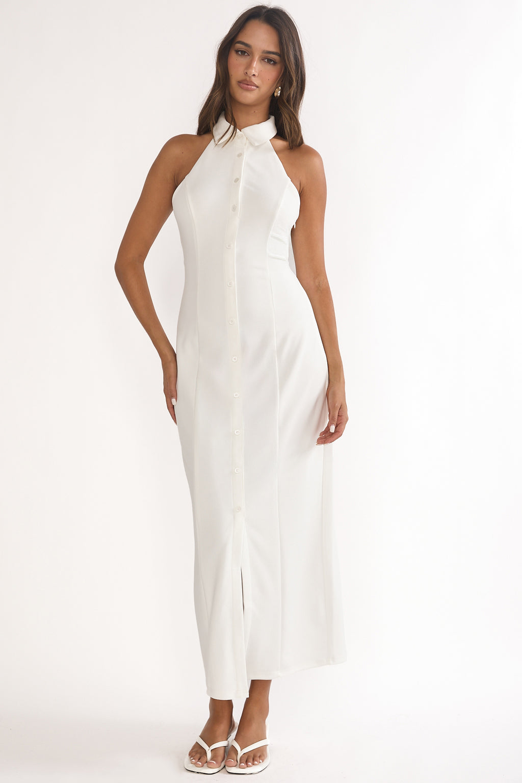 Esmarie Collared Maxi Dress White by Selfie Leslie