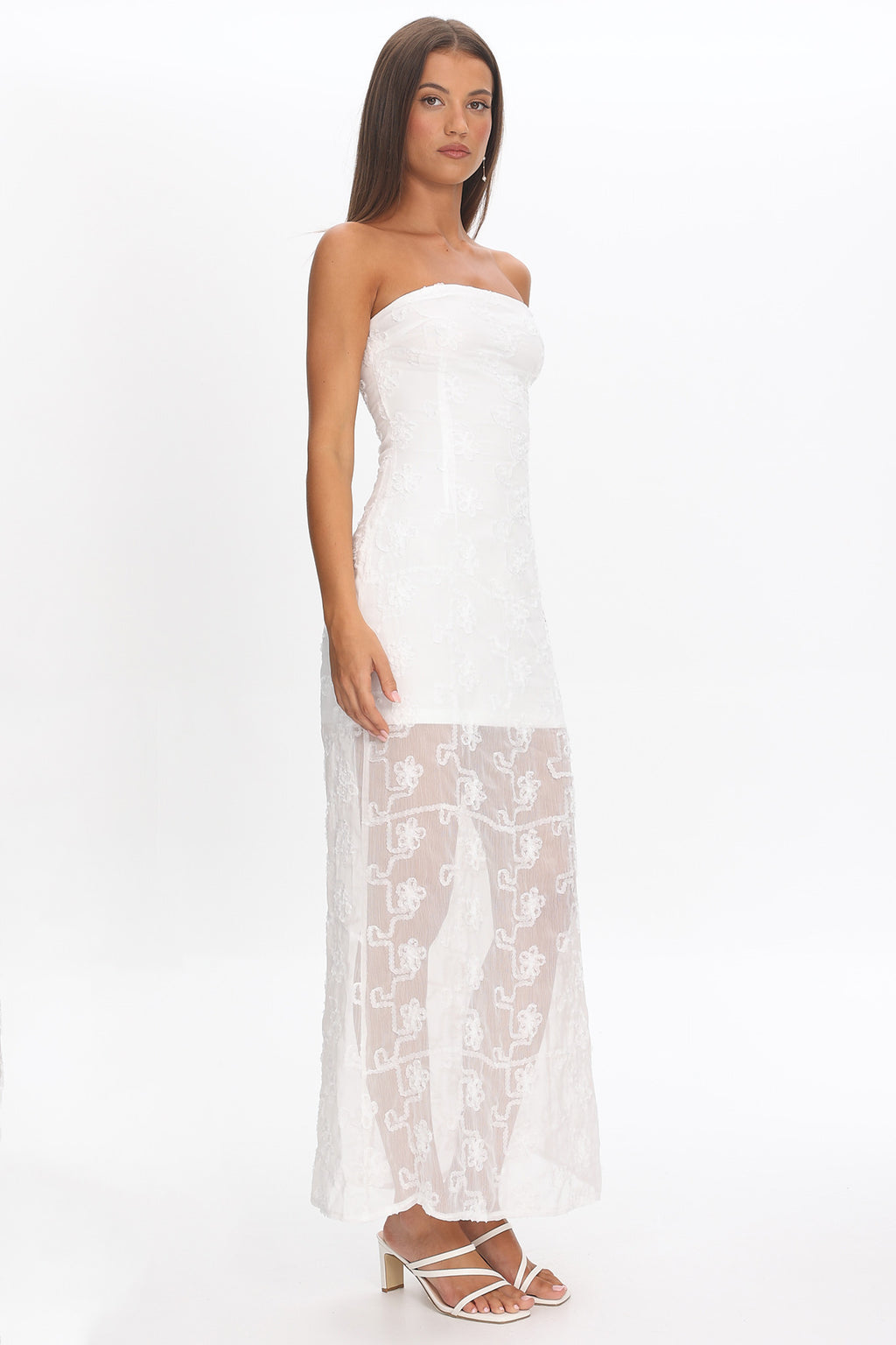 Arlise Strapless Lace Maxi Dress White by Selfie Leslie