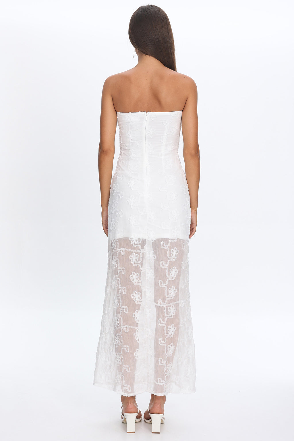 Arlise Strapless Lace Maxi Dress White by Selfie Leslie