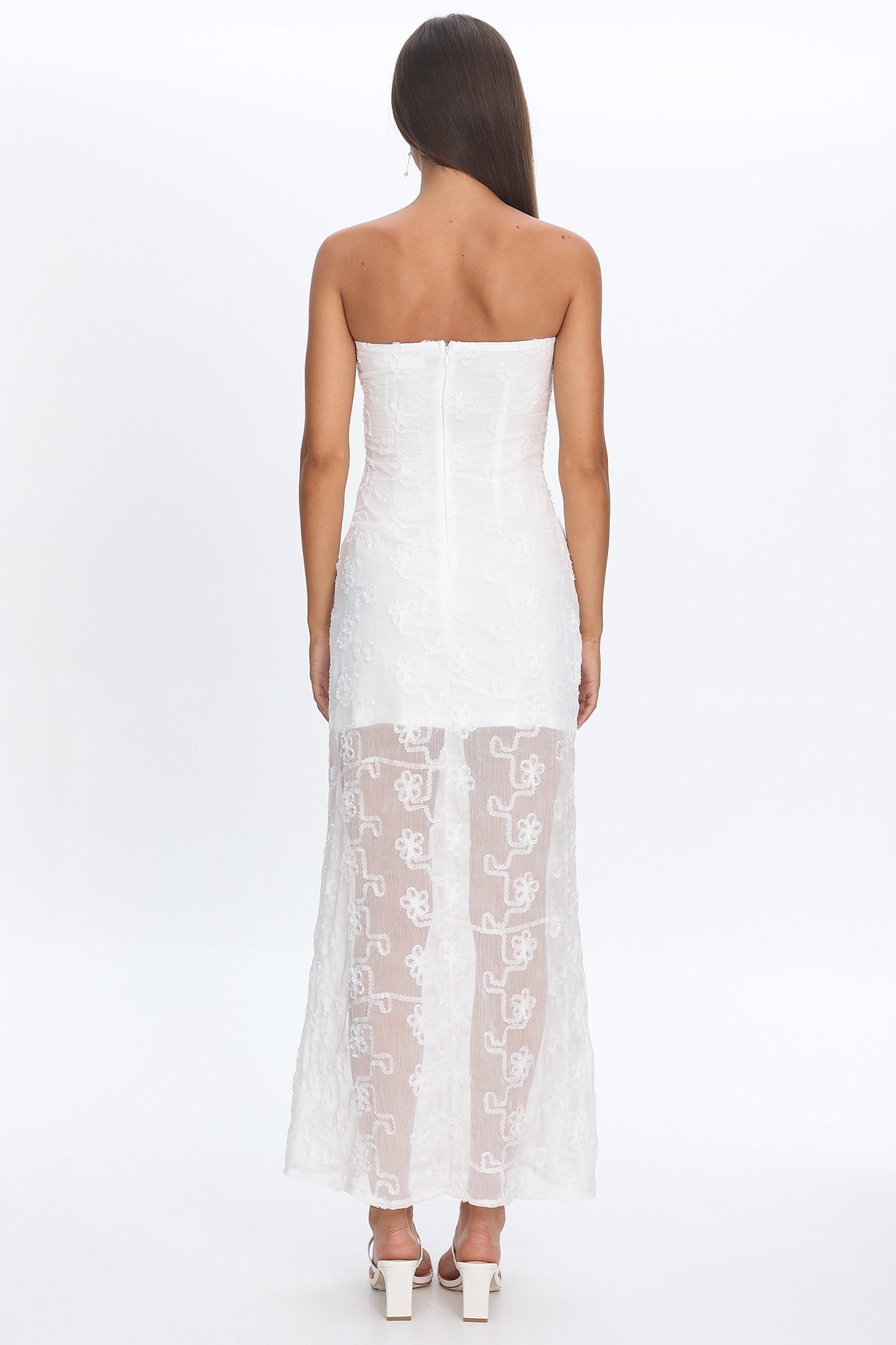 Arlise Strapless Lace Maxi Dress White by Selfie Leslie