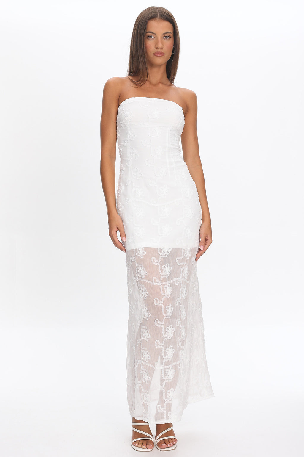 Arlise Strapless Lace Maxi Dress White by Selfie Leslie