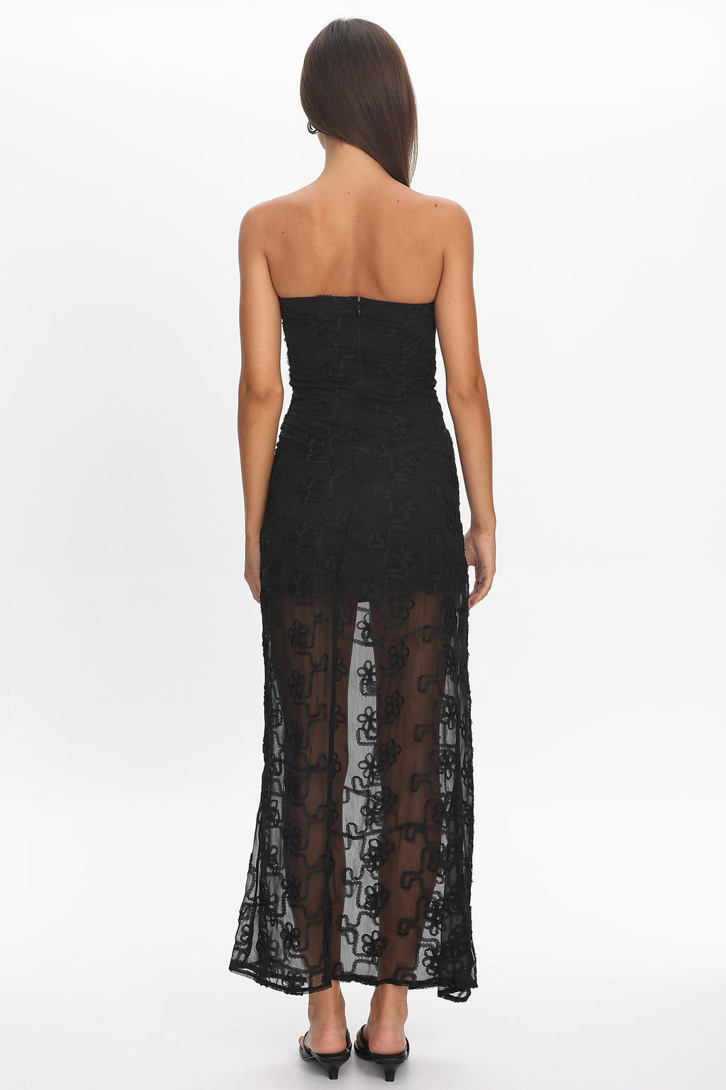 Arlise Strapless Lace Maxi Dress Black by Selfie Leslie