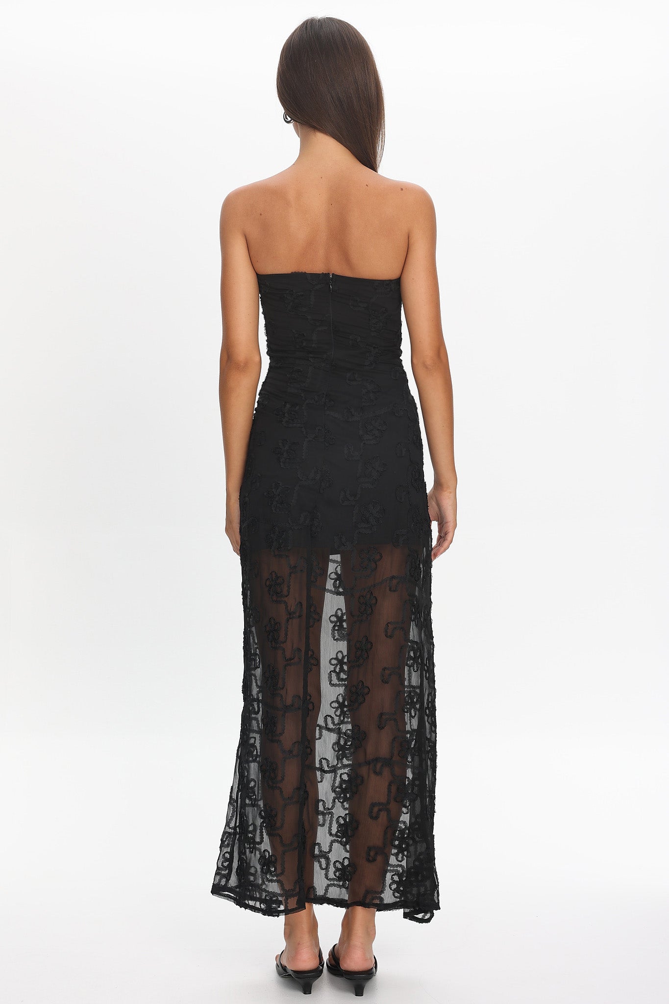 Arlise Strapless Lace Maxi Dress Black by Selfie Leslie