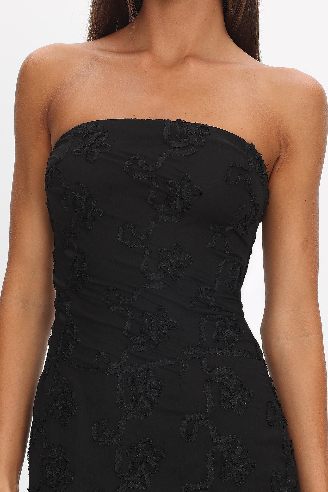 Arlise Strapless Lace Maxi Dress Black Selfie Leslie