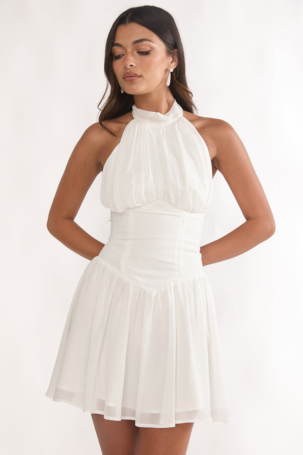 Lunaria High Neck Halterneck Mini Dress White by Selfie Leslie