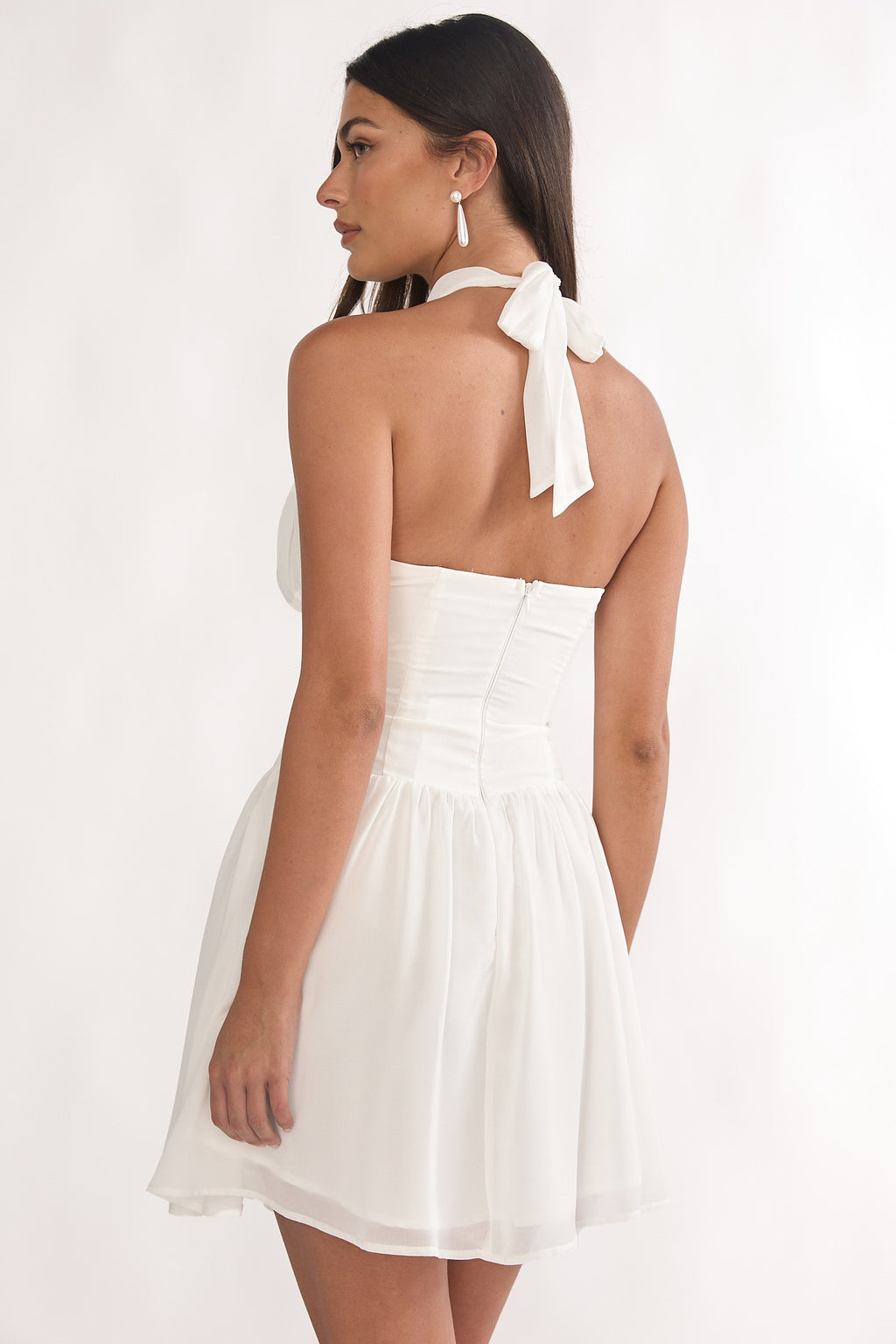 Lunaria High Neck Halterneck Mini Dress White by Selfie Leslie