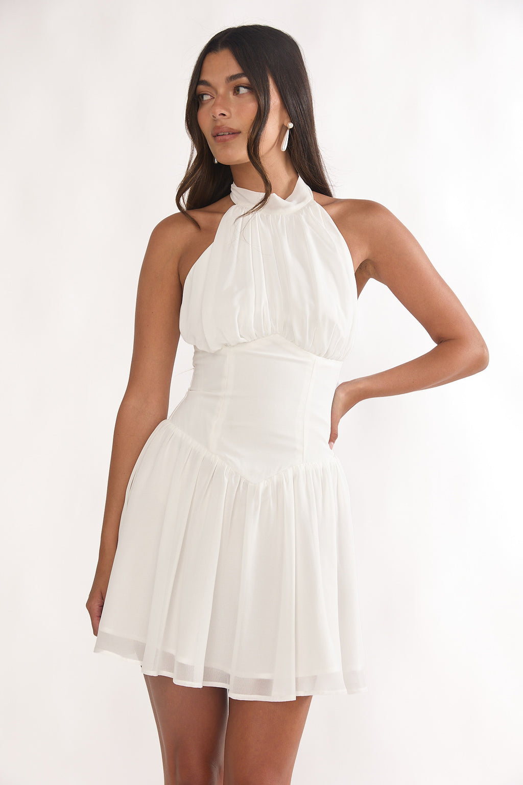 Lunaria High Neck Halterneck Mini Dress White by Selfie Leslie