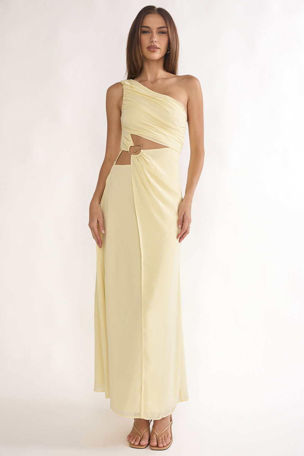 Ivora One-Shoulder Cut-Out Waist Maxi Dress Butter by Selfie Leslie