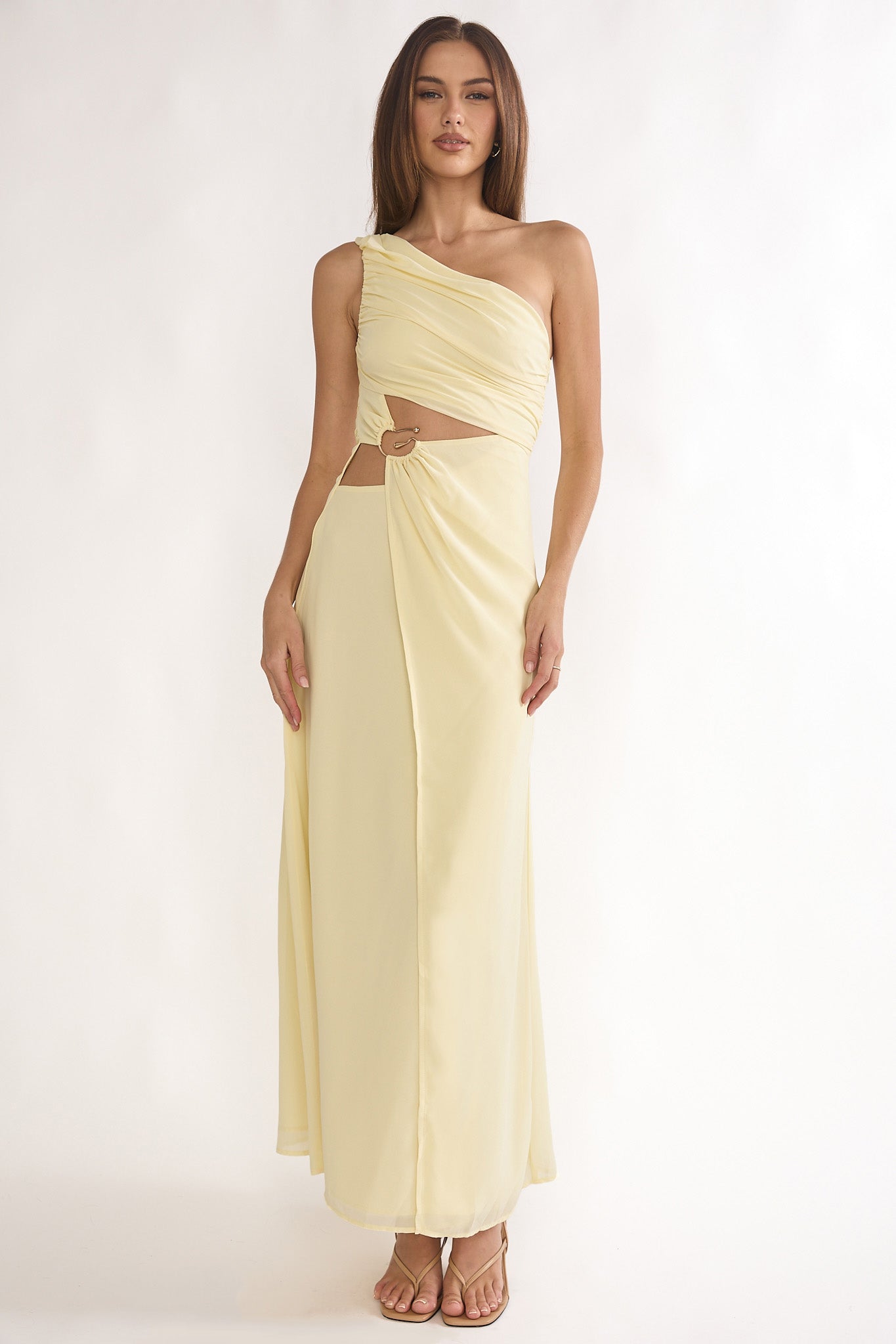 Ivora One-Shoulder Cut-Out Waist Maxi Dress Butter by Selfie Leslie