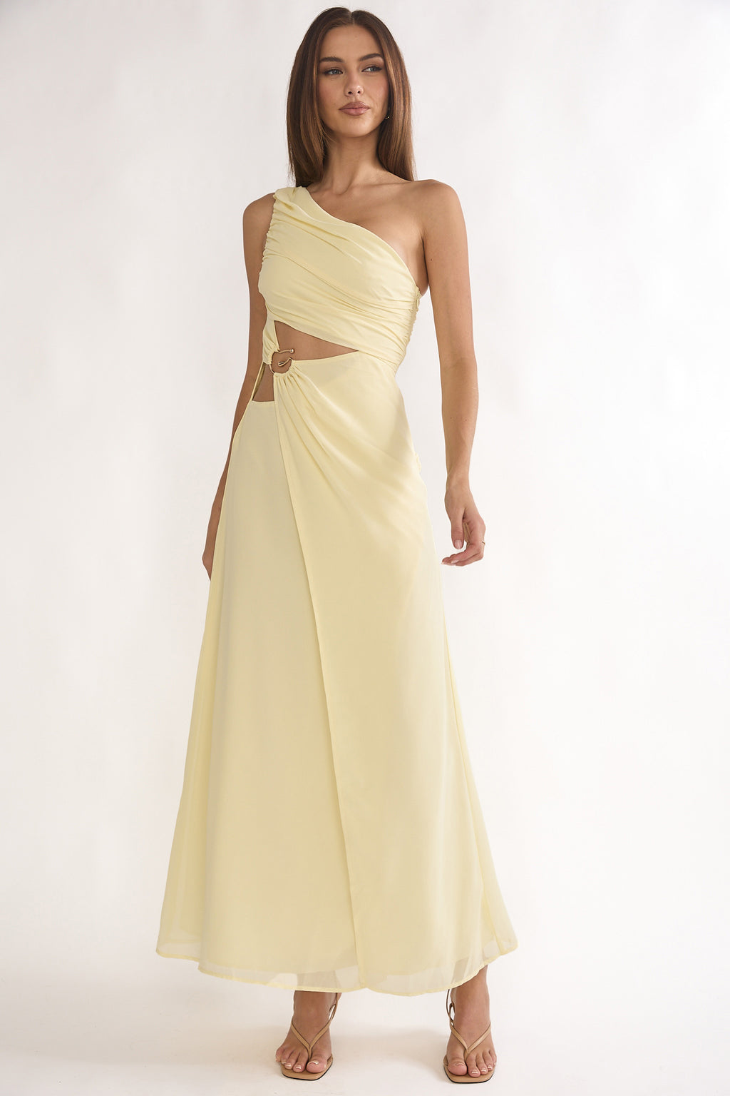 Ivora One-Shoulder Cut-Out Waist Maxi Dress Butter by Selfie Leslie