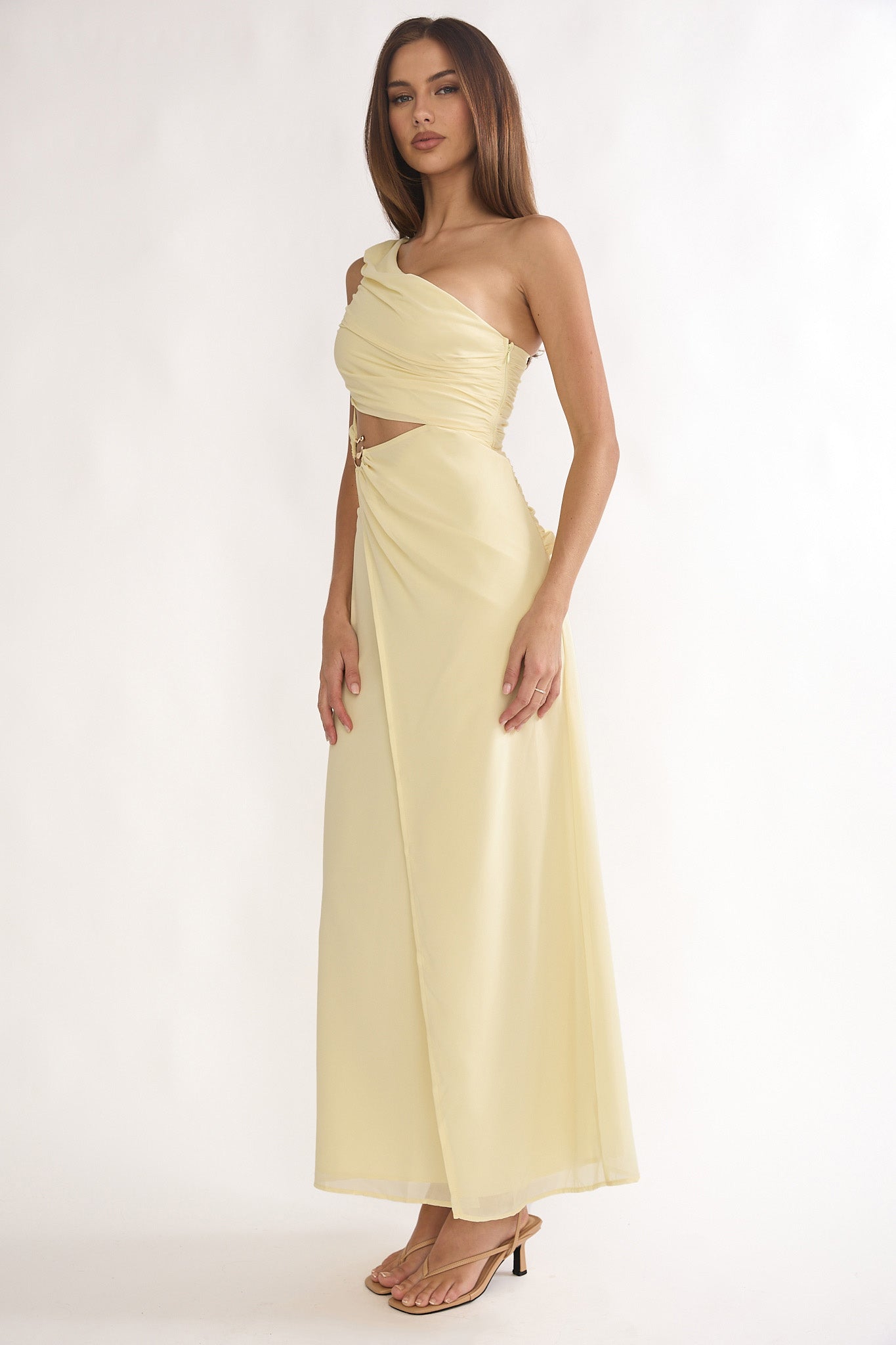 Ivora One-Shoulder Cut-Out Waist Maxi Dress Butter by Selfie Leslie