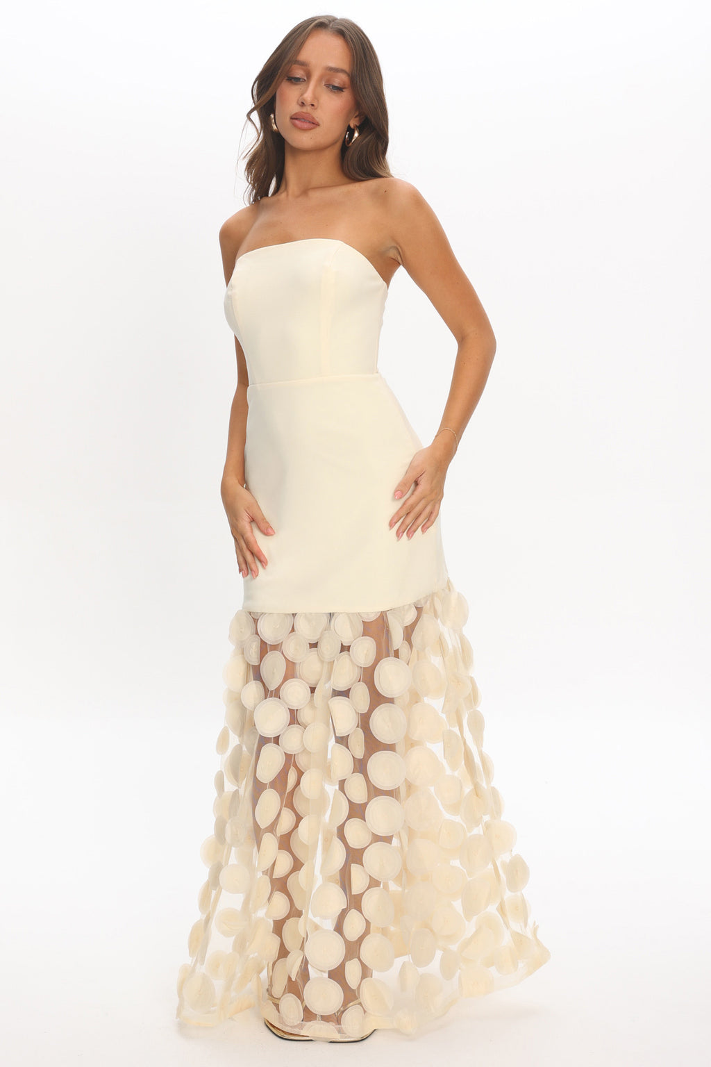 galleria maxi dress in butter Divora Embellished Hem Maxi Dress Butter