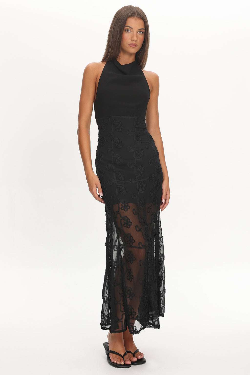 Savana Halterneck Embellished Maxi Dress Black by Selfie Leslie