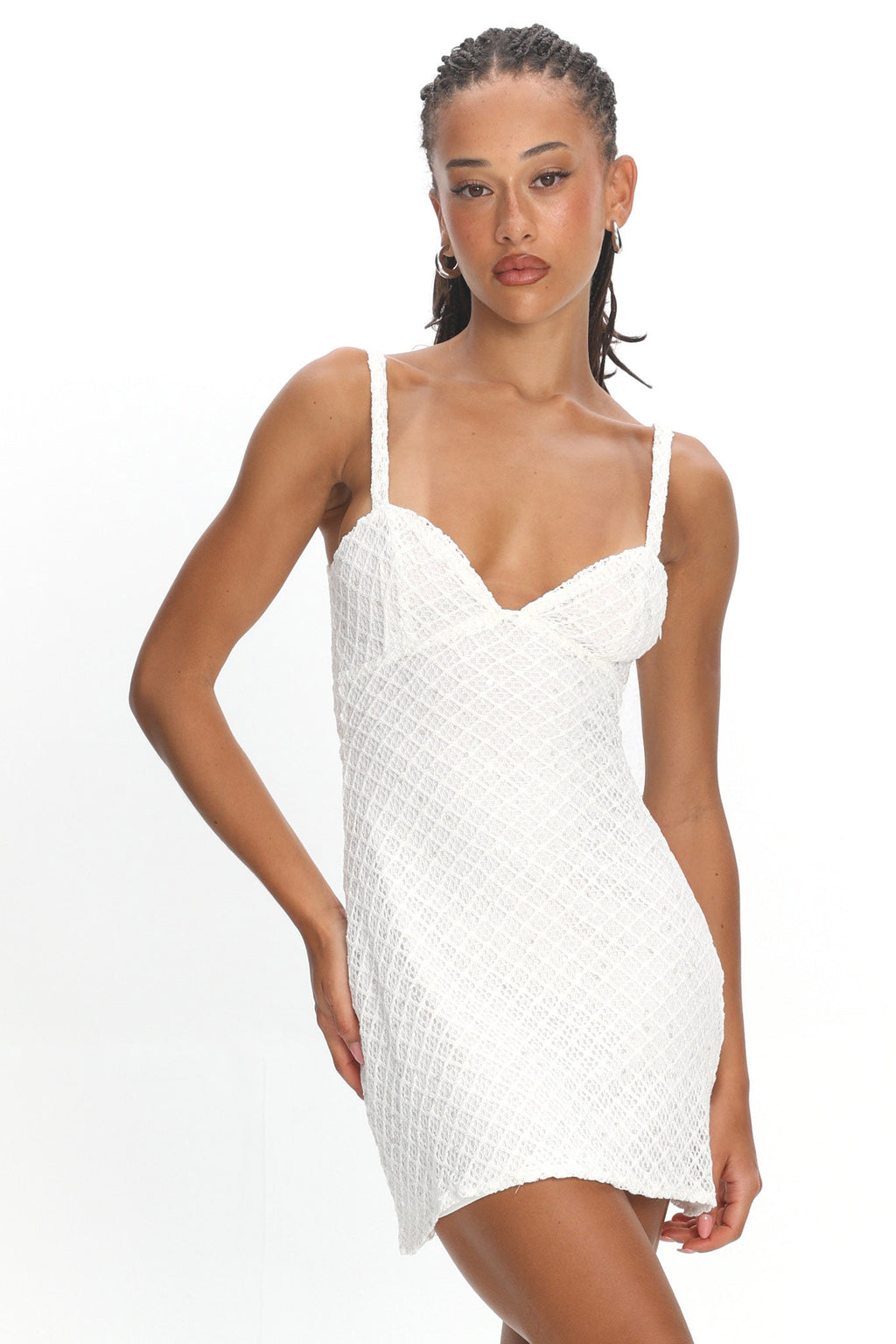 crochet knit beach mini dress in white Cozumel Dress