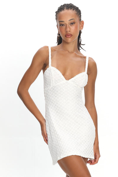 Honduras Crochet Knit Mini Dress Sequin Off White | Selfie Leslie