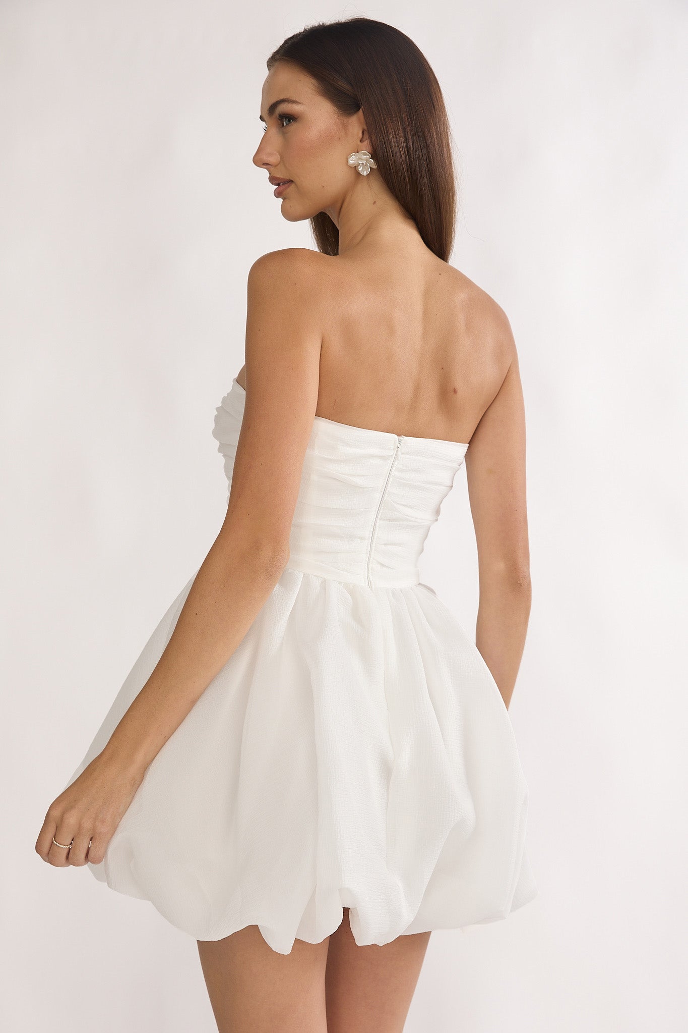 Cassandrae Rosette Strapless Mini Dress White by Selfie Leslie