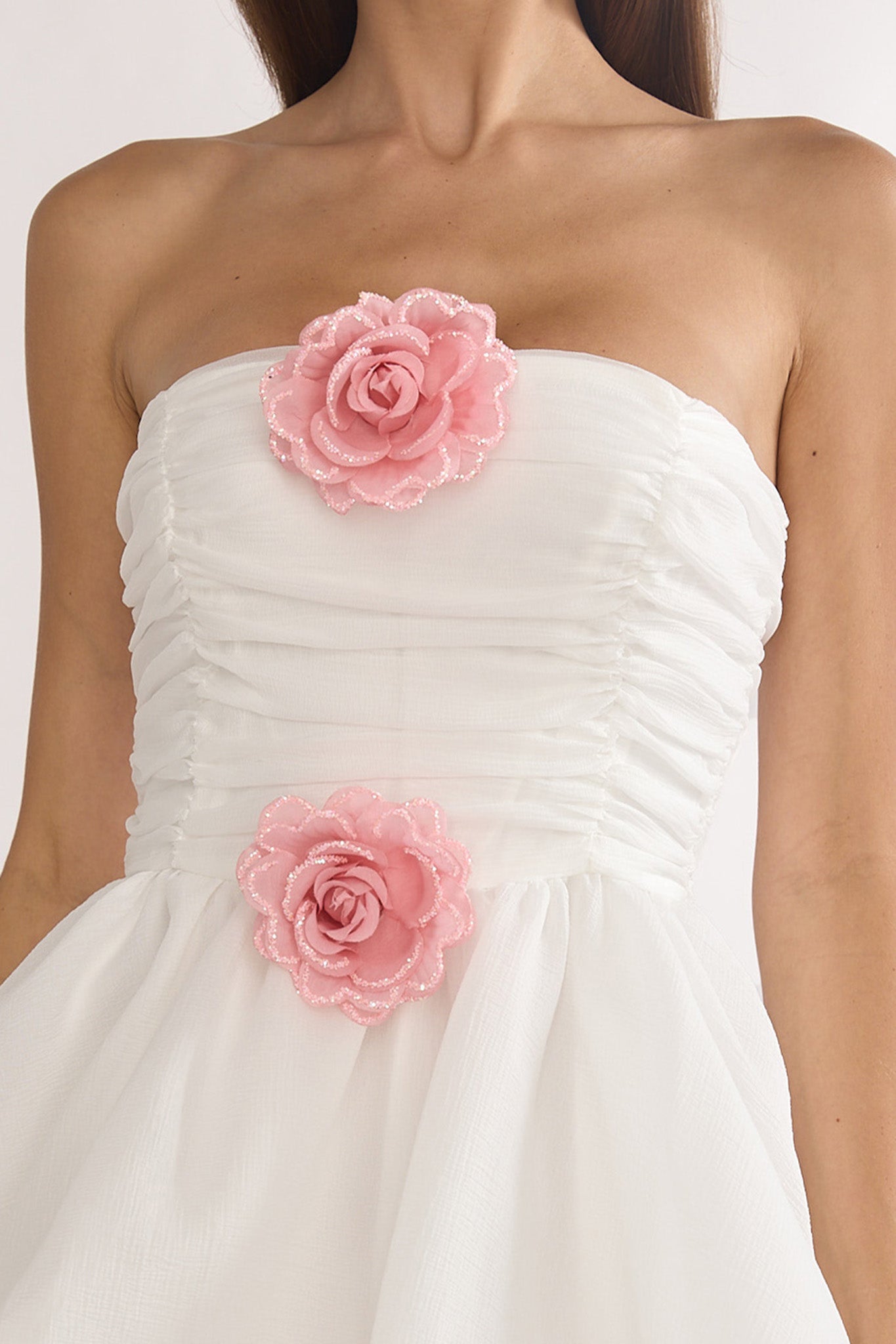 Cassandrae Rosette Strapless Mini Dress White by Selfie Leslie