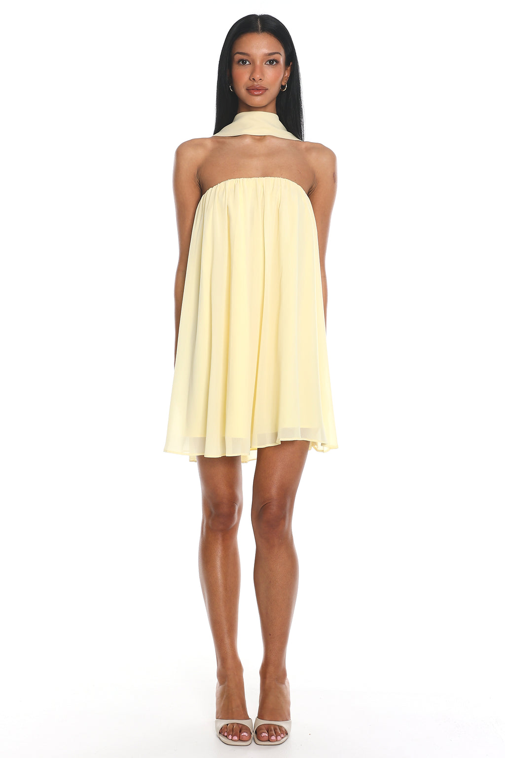 Read The Signs Strapless Mini Dress Butter by Selfie Leslie