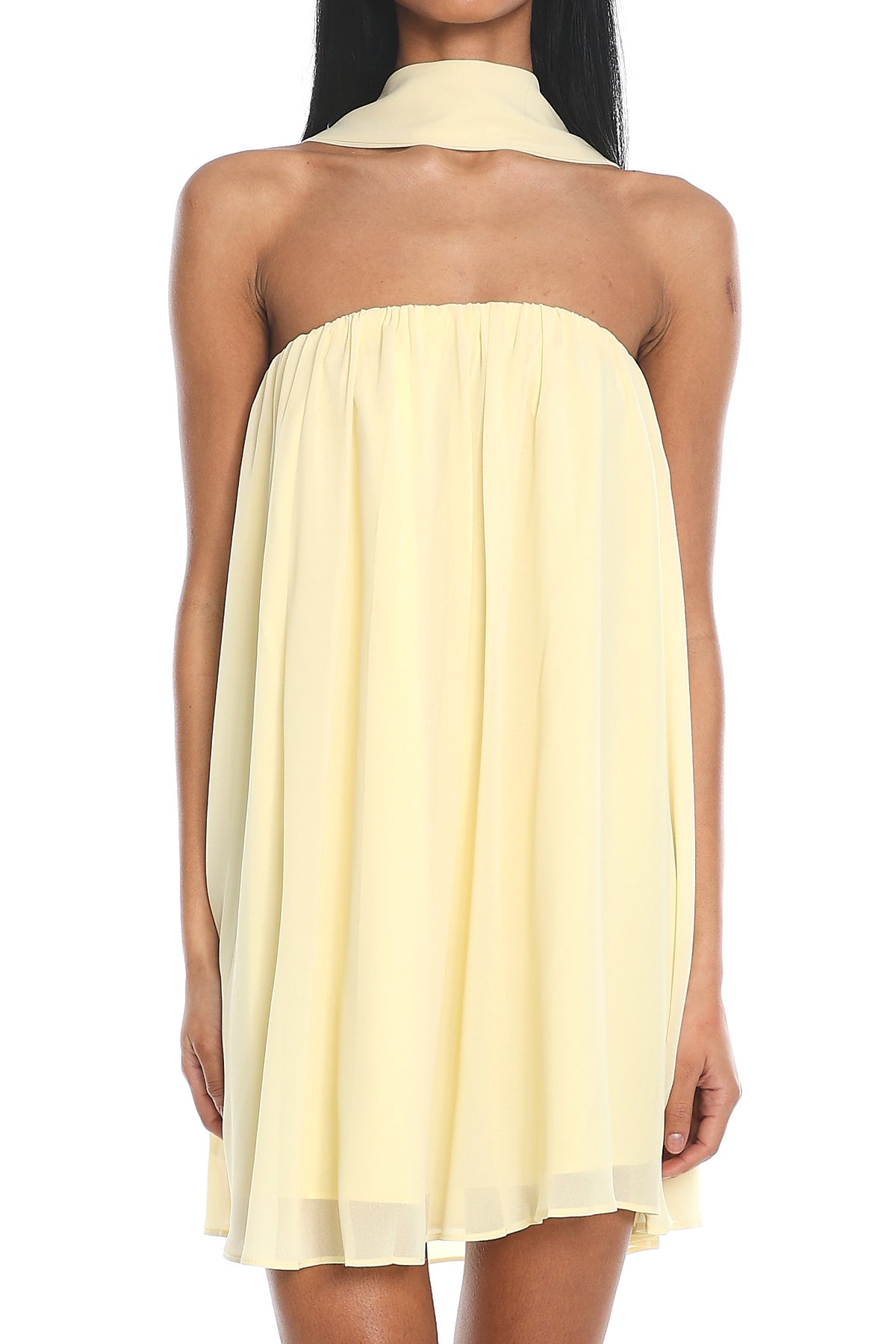 Read The Signs Strapless Mini Dress Butter by Selfie Leslie