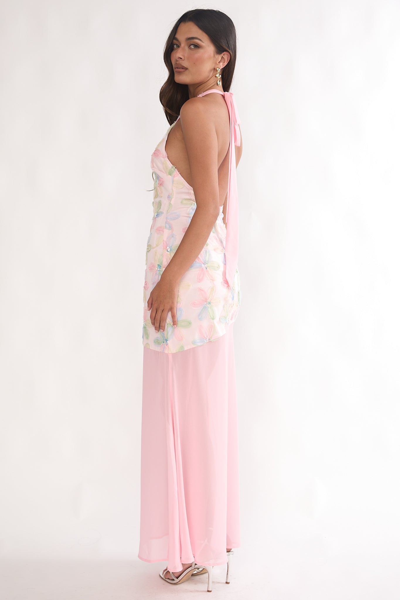 pink embellished maxi dress Crystal Embellished Bustier Maxi Dress Pink