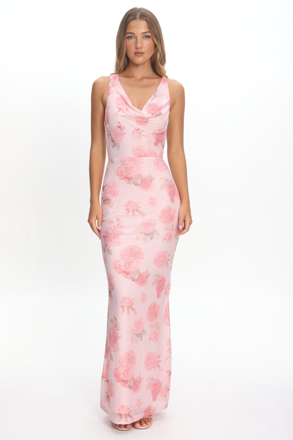 Callora Criss-Cross Back Maxi Dress Floral Pink
