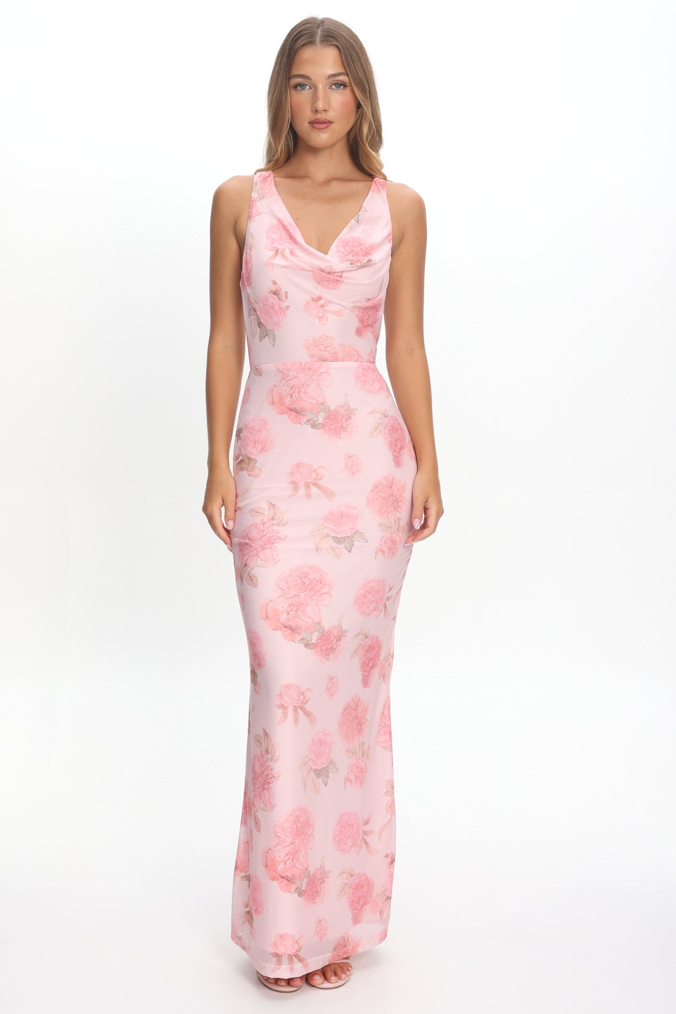 Callora Criss-Cross Back Maxi Dress Floral Pink