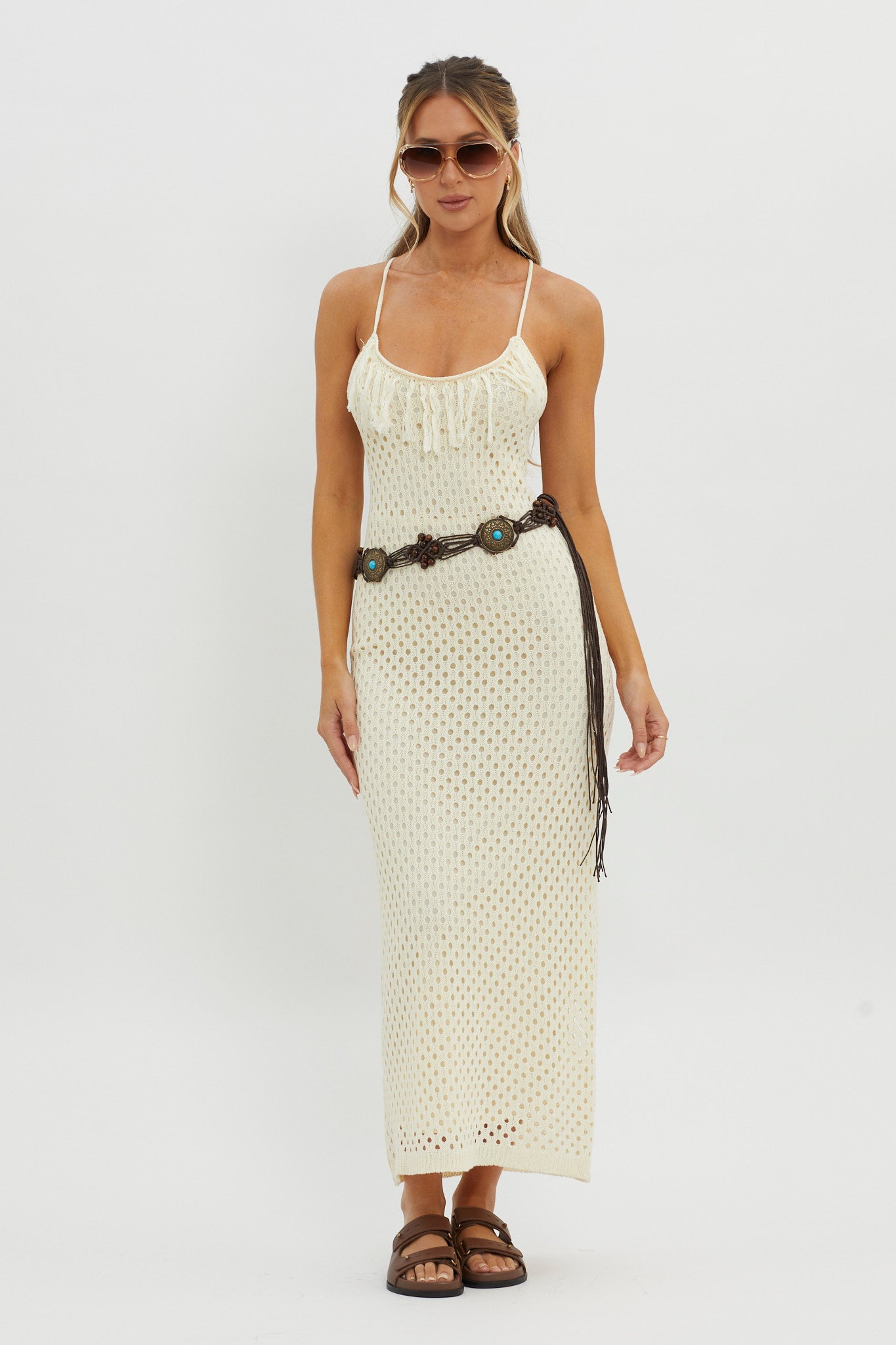 women's bohemian belts for dresses Midwest Fringe Boho Belt Brown