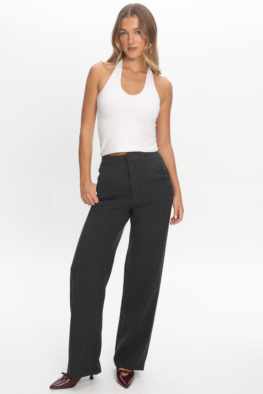 In Disguise Straight Leg Pocket Pants Charcoal