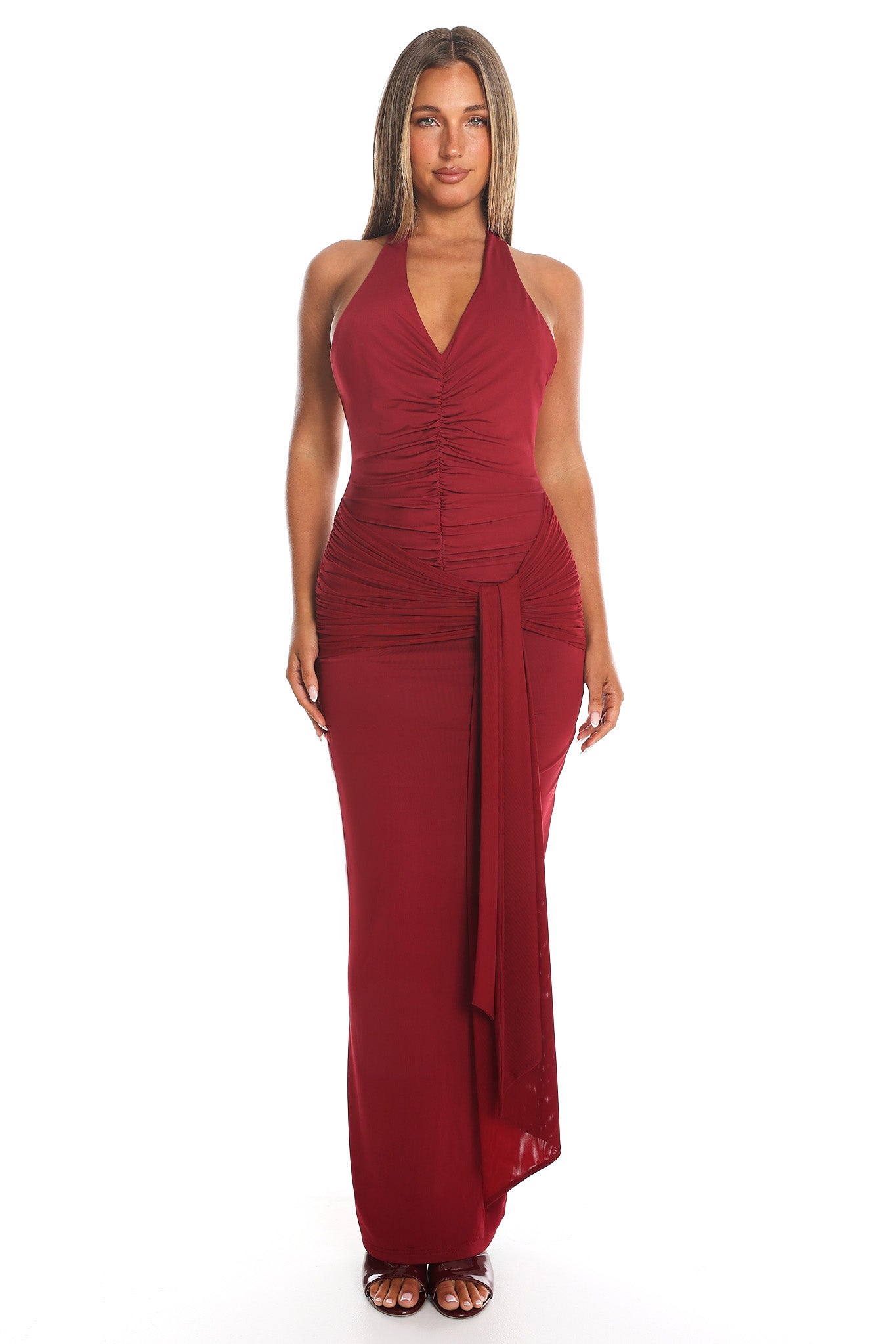 Last Words Wrap Halter Maxi Dress Raspberry
