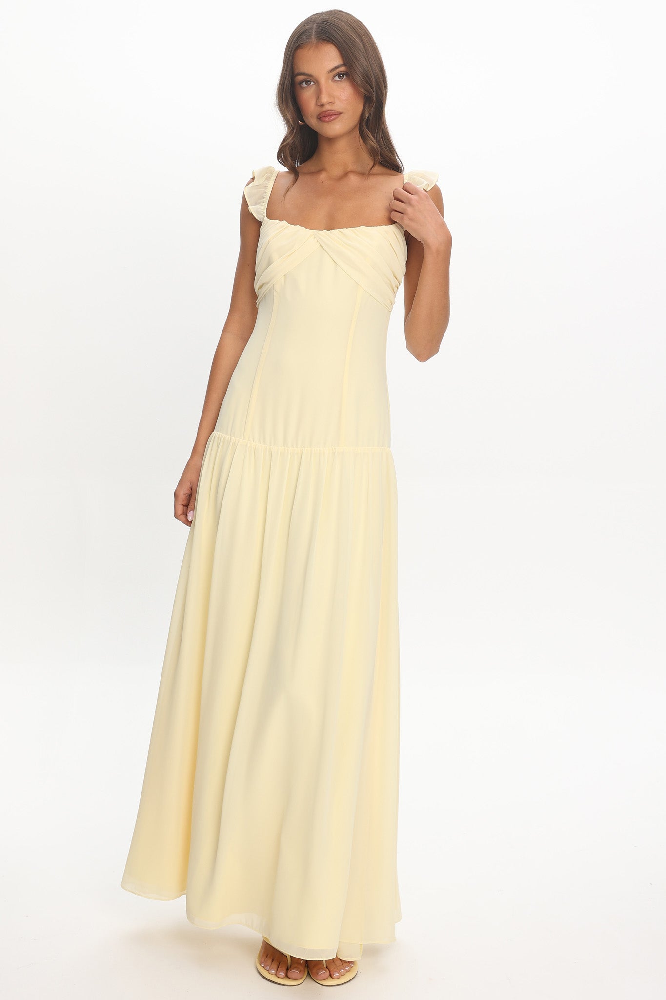 butter yellow dress drop waist Udana Butter Yellow Drop Waist Tulip Gown (Archive Sale)