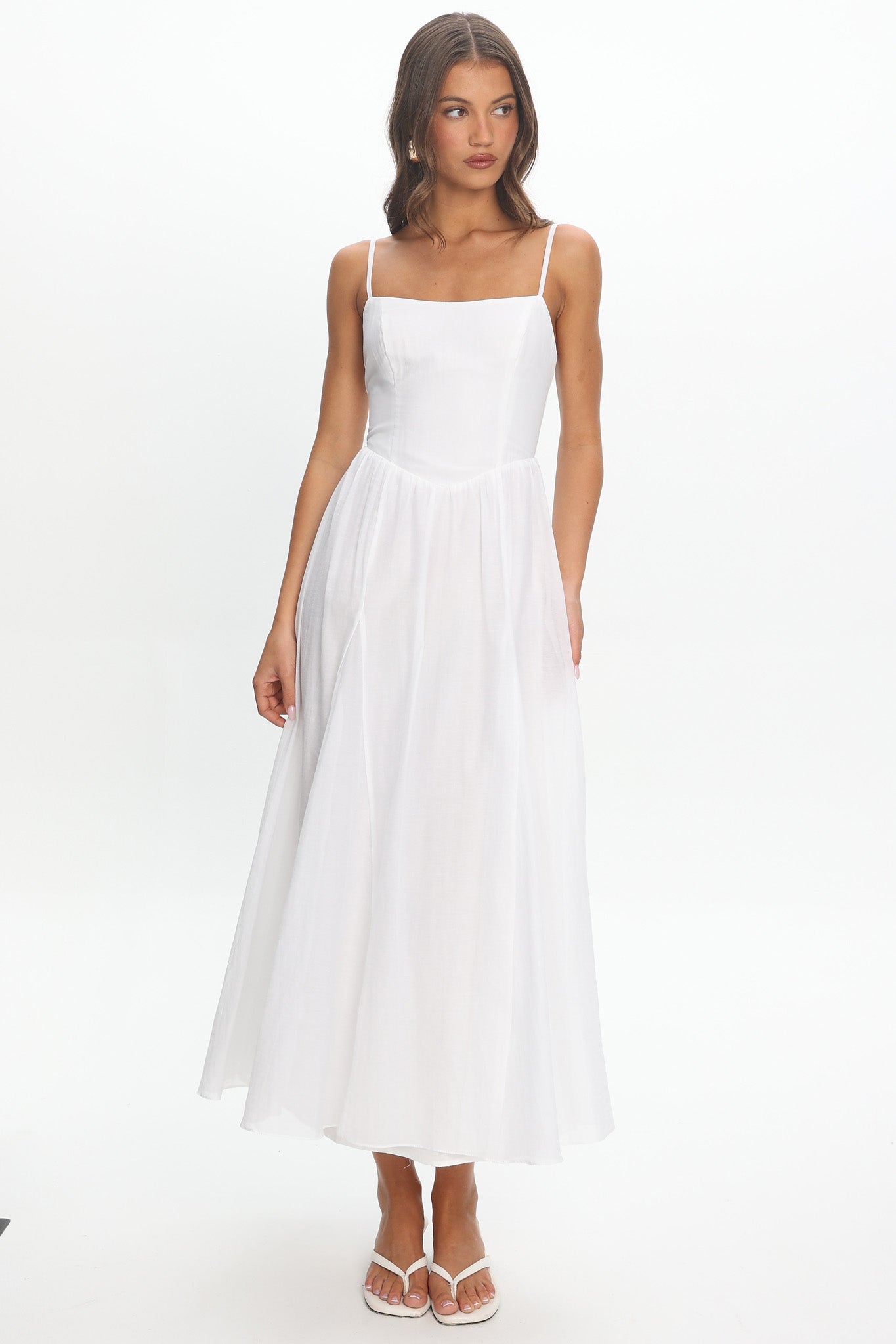 Rショップ536Glossy ホワイトドレス S Dulce Scoop Neck Midi Dress White | Selfie Leslie