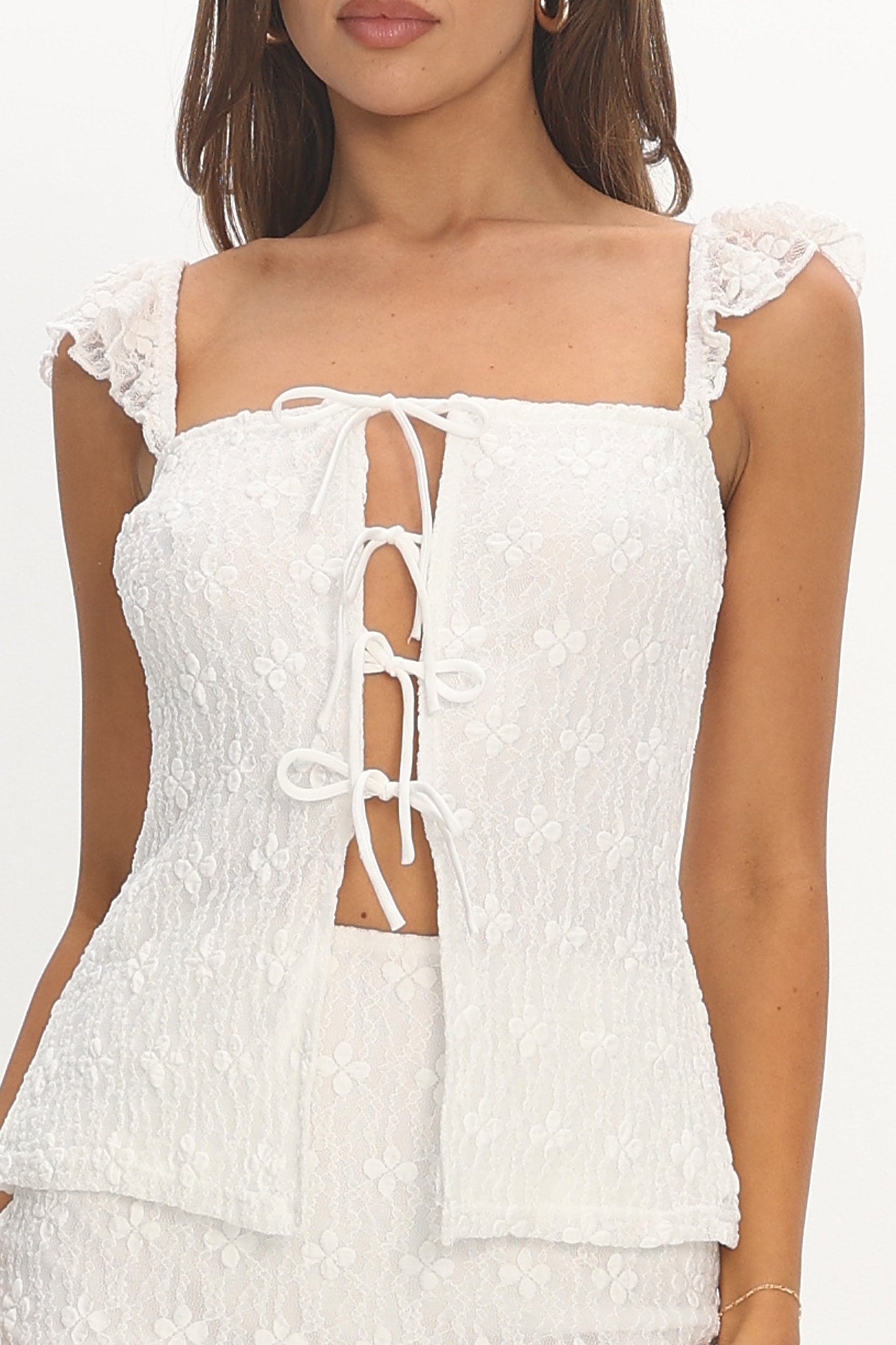 Landrea Tied Front Lace Top White | Selfie Leslie