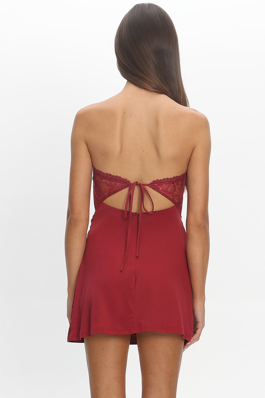 Moonlighting Lace Bodice Mini Dress Wine