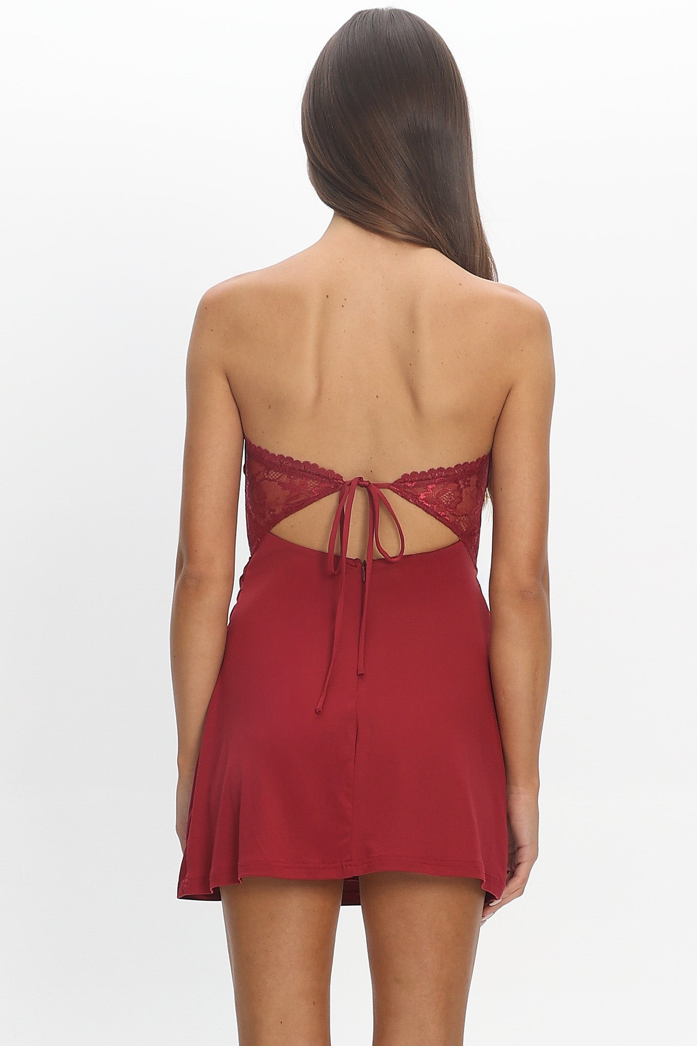 Moonlighting Lace Bodice Mini Dress Wine