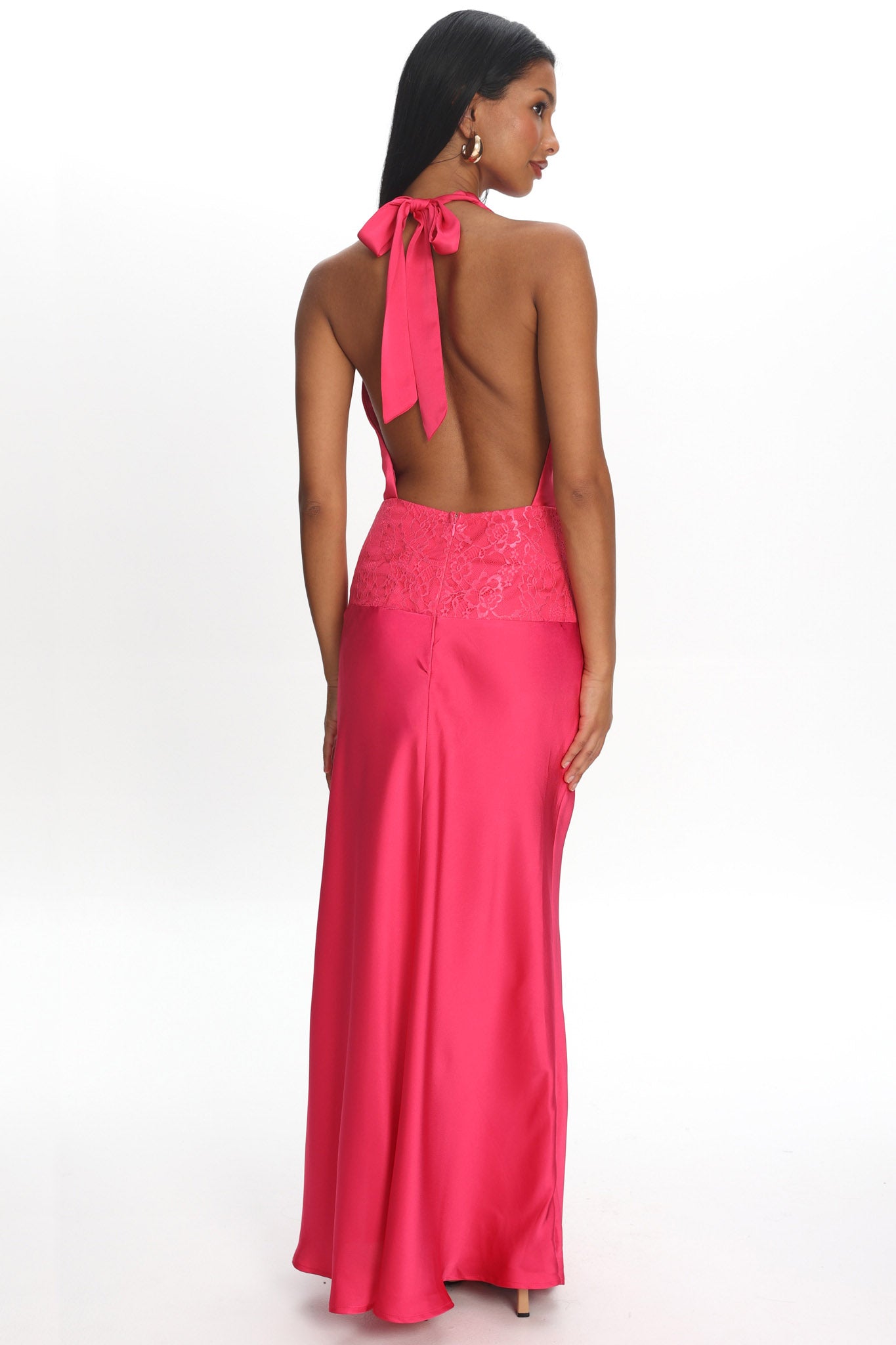 tears for heroes dressed in grey Renara Lace Waist Halter Maxi Dress Pink