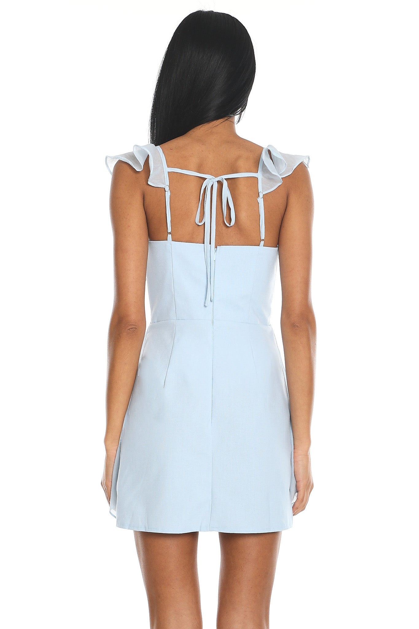 Murphy Ruffle Front Mini Dress Baby Blue