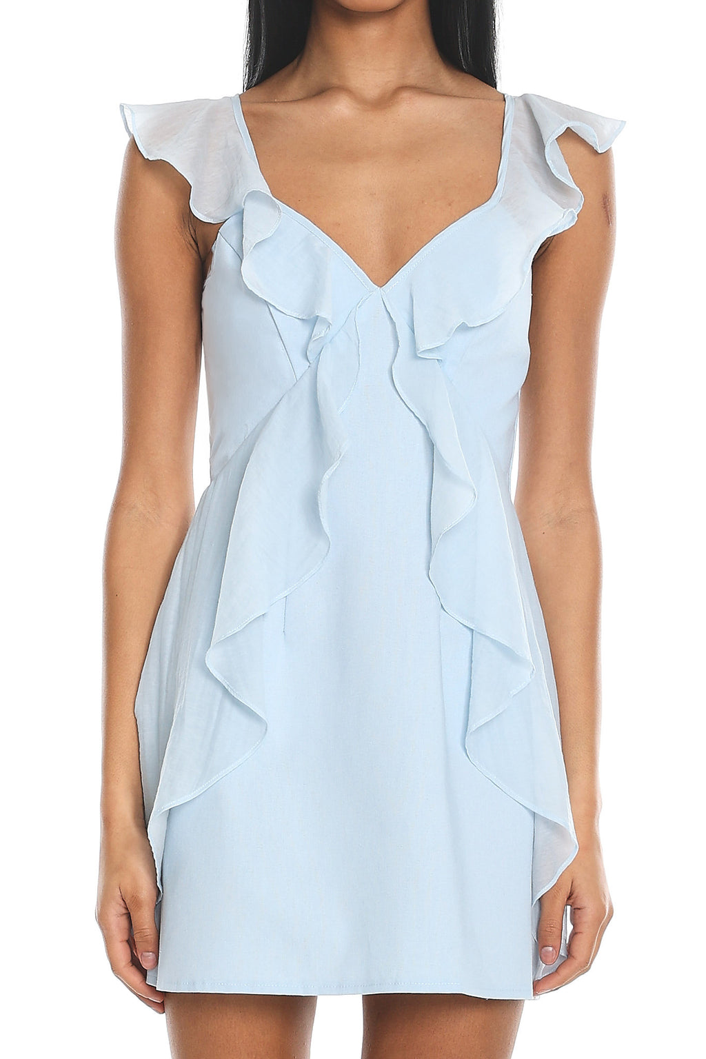 Murphy Ruffle Front Mini Dress Baby Blue