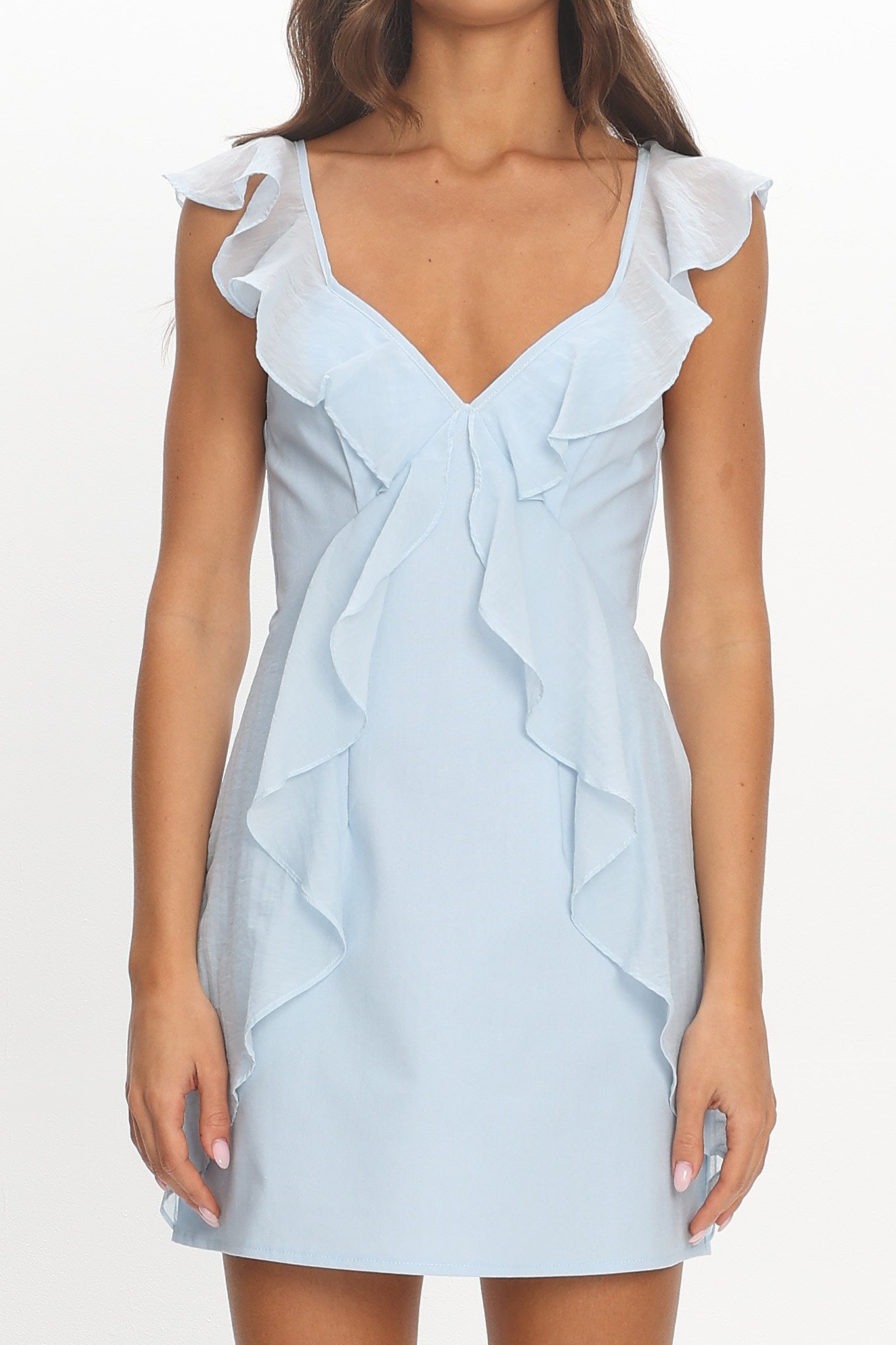 Murphy Ruffle Trim Mini Dress Baby Blue