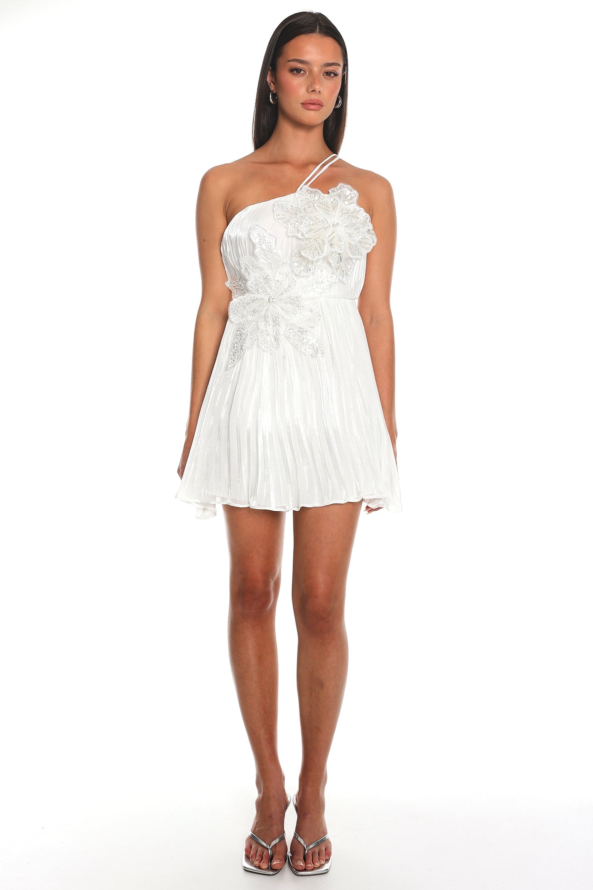 Half Bloom One Shoulder Mini Dress White by Selfie Leslie