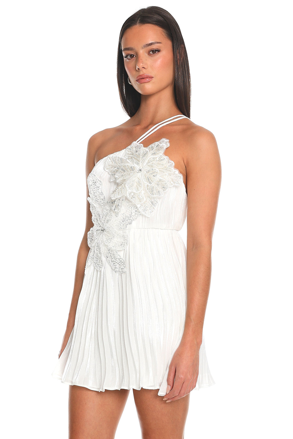 Half Bloom One Shoulder Mini Dress White by Selfie Leslie