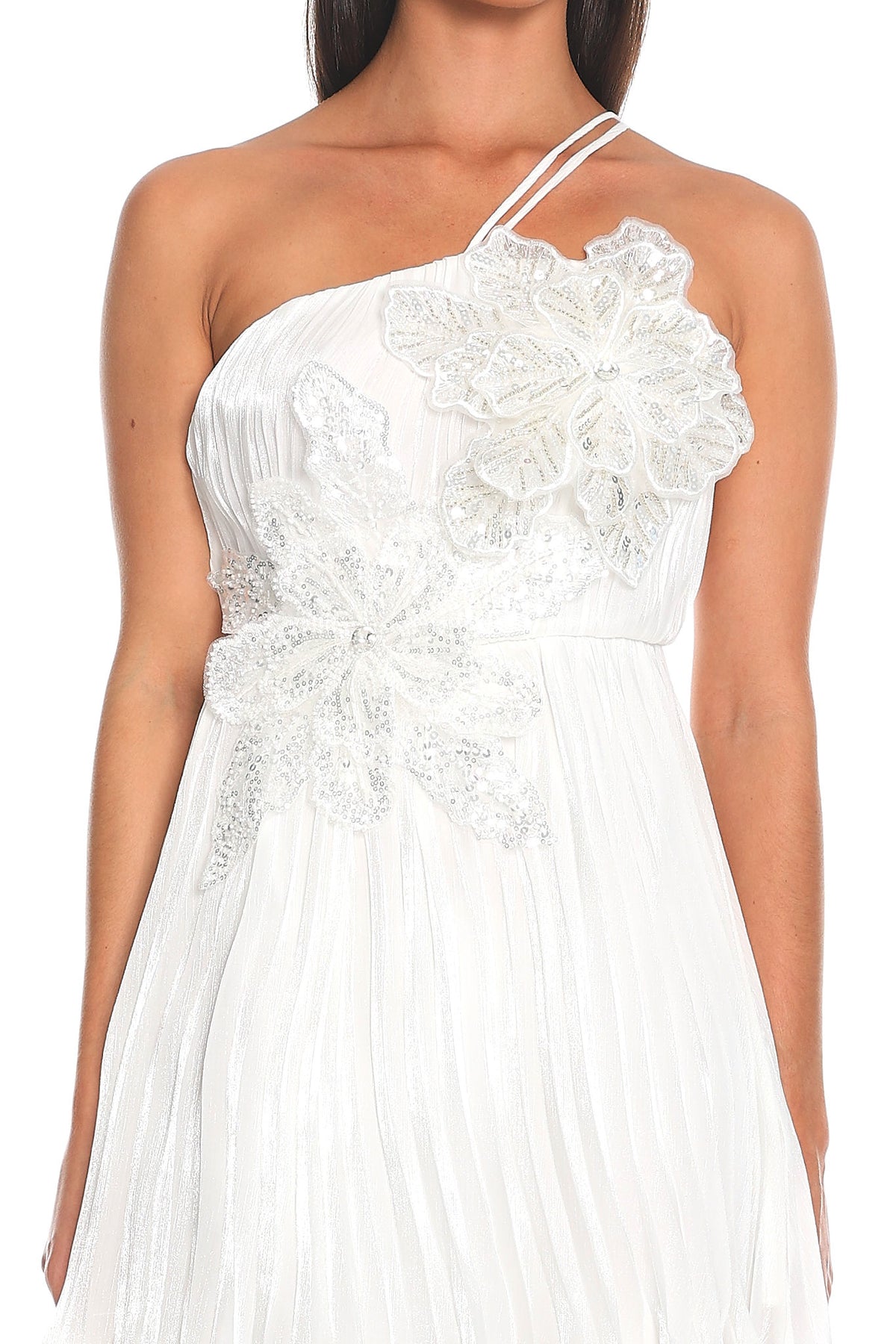 Half Bloom One Shoulder Mini Dress White by Selfie Leslie