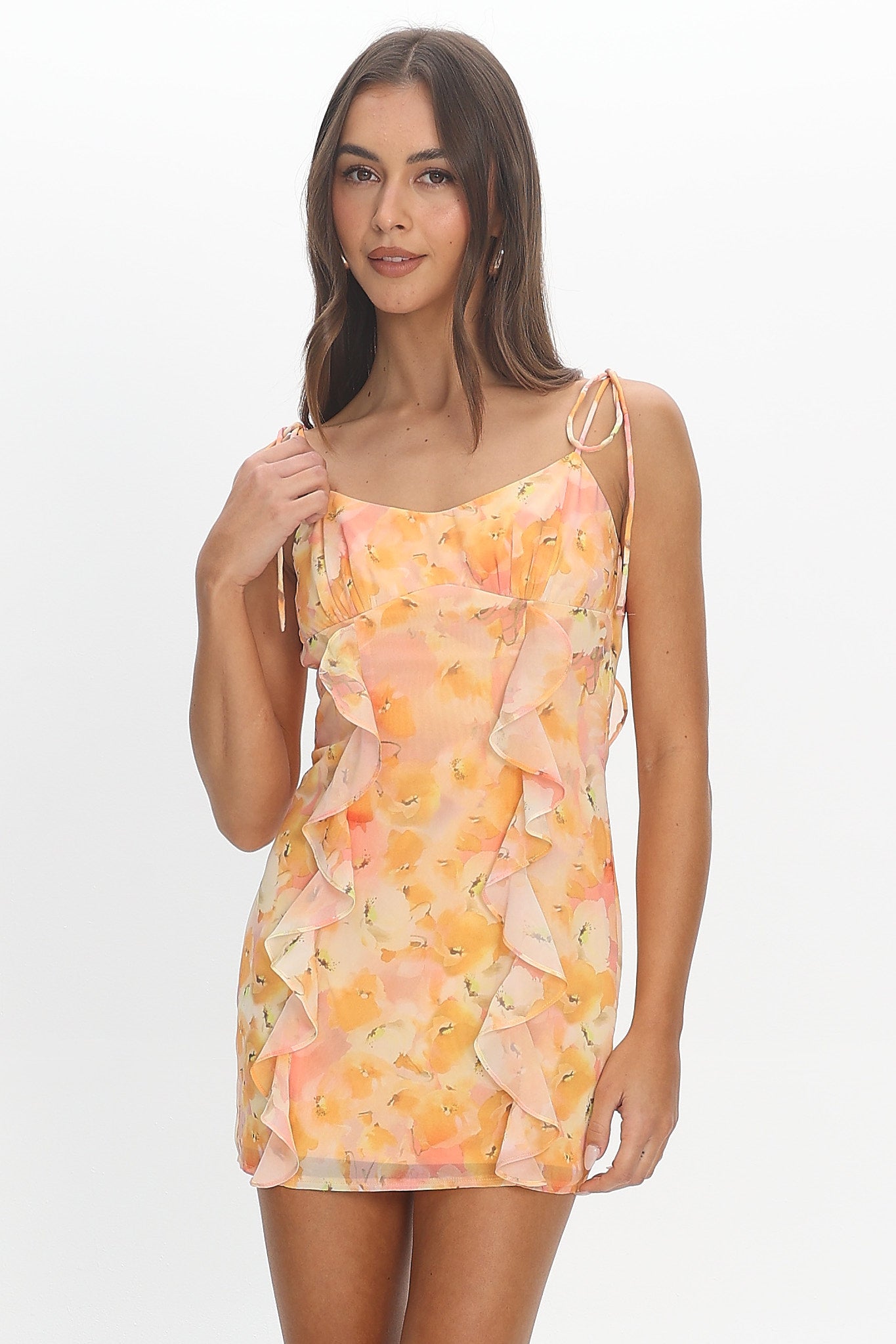 Olla Tied Strap Ruffle Mini Dress Yellow