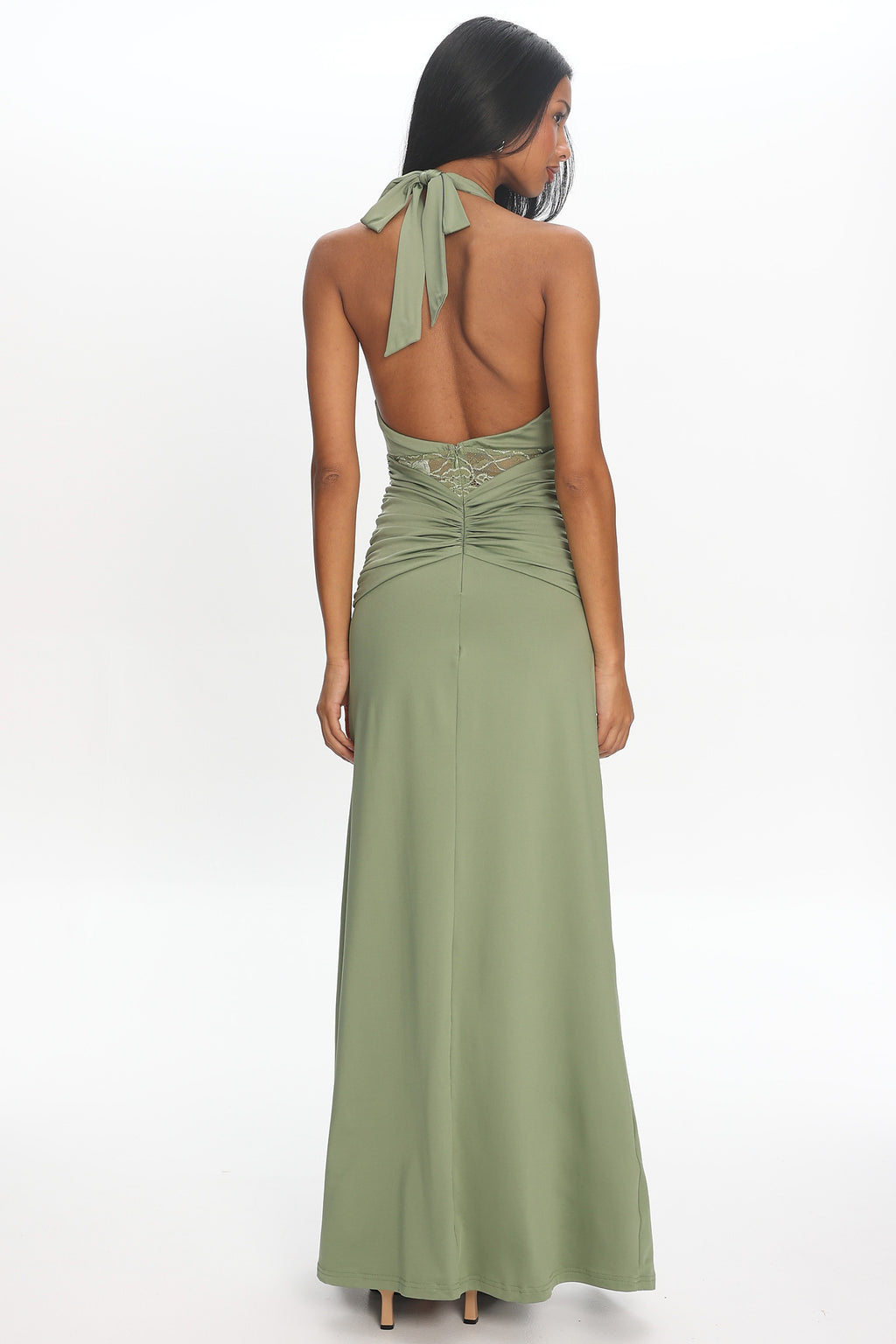 Swan Song Ruched Slit Maxi Dress Sage