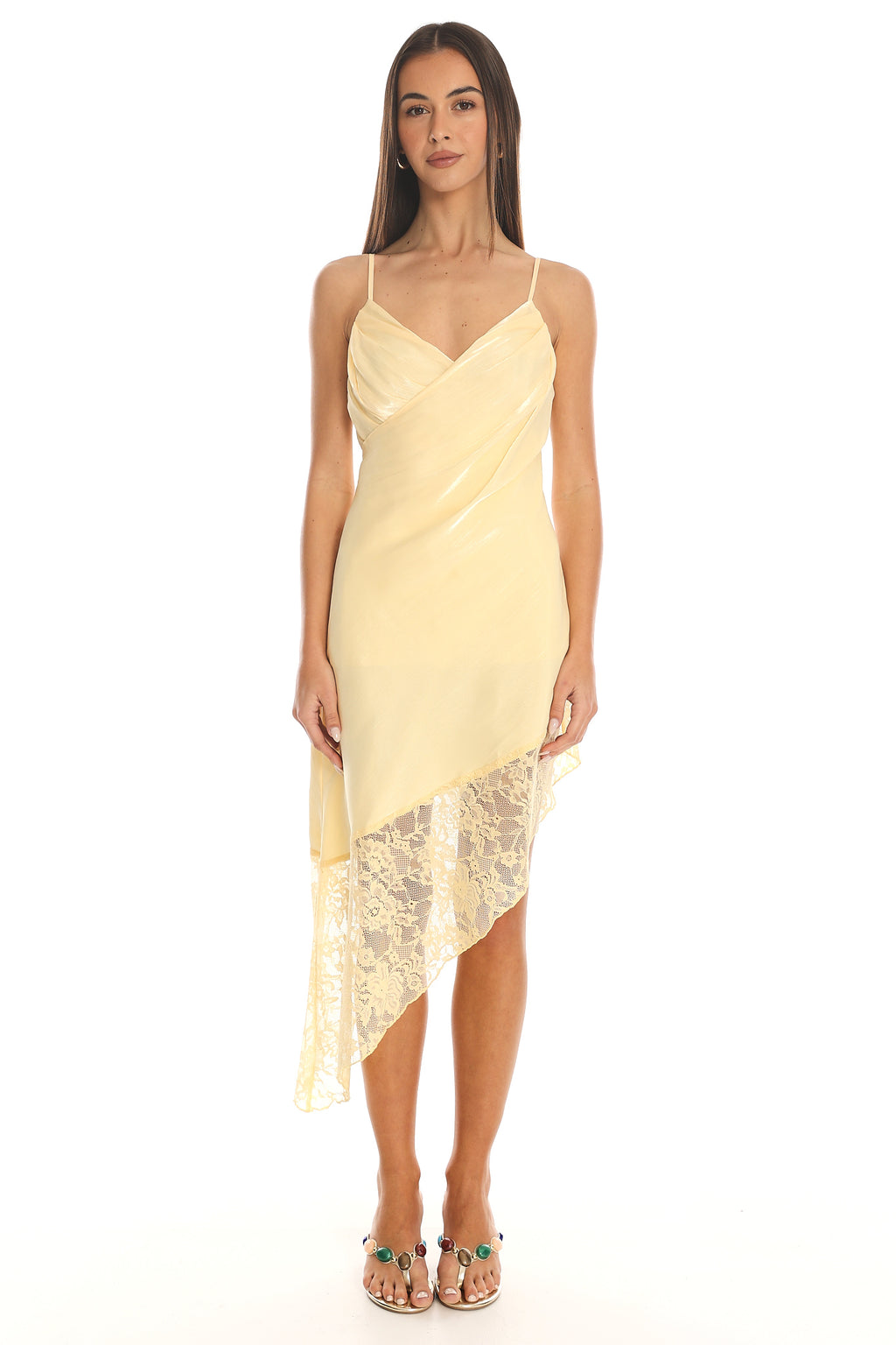 Champagne Kiss Lace Hem Dress Yellow