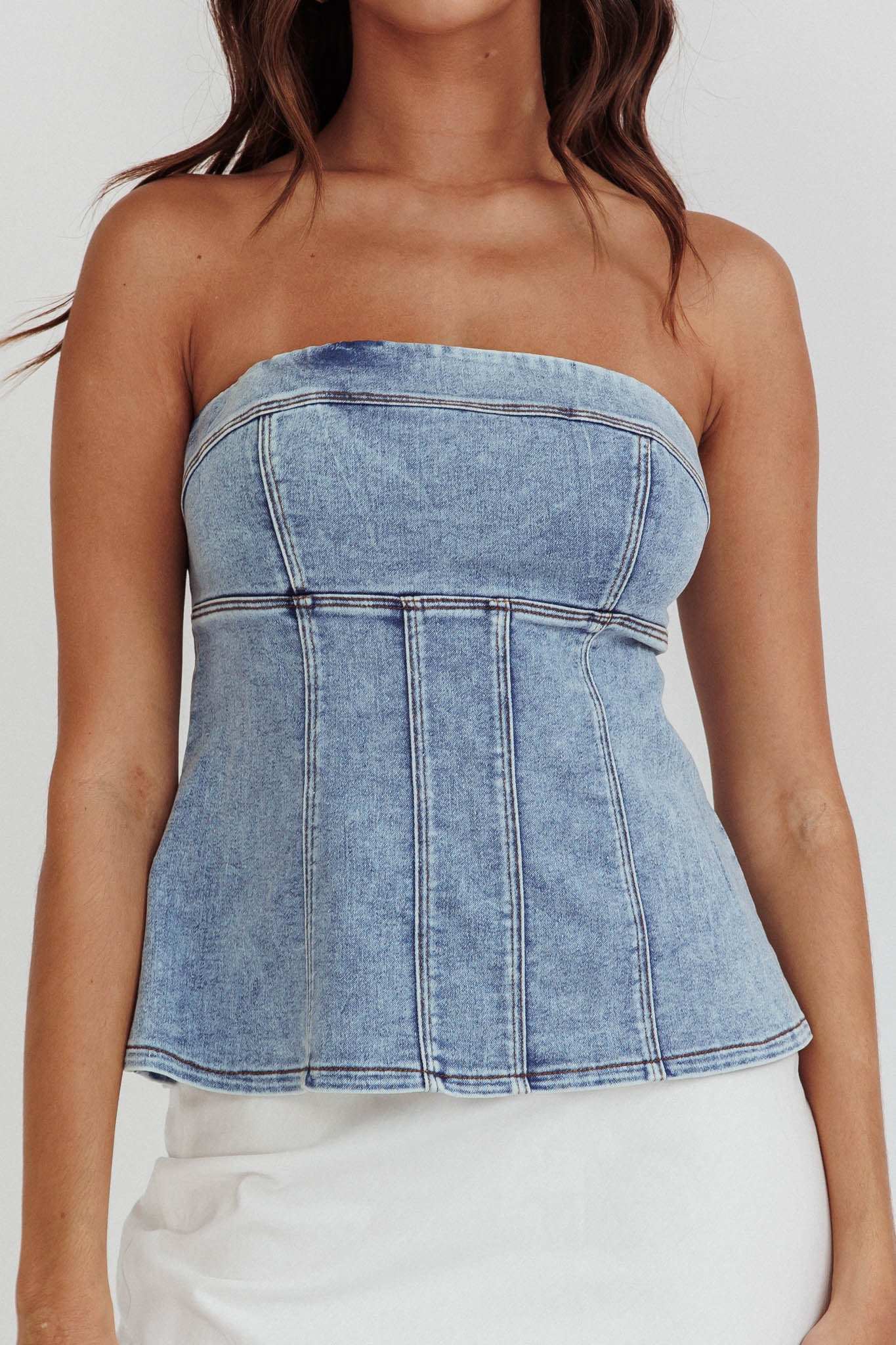 Cathlin Strapless Top Denim Blue by Selfie Leslie