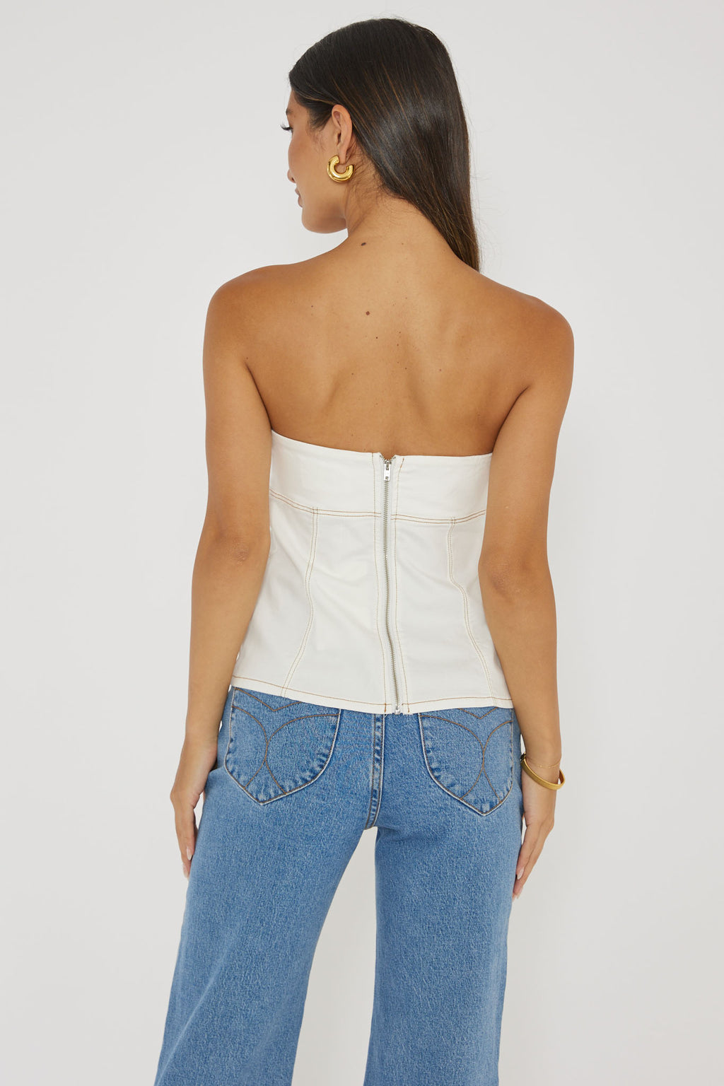 Cathlin Contrast Stitching Strapless Top White by Selfie Leslie