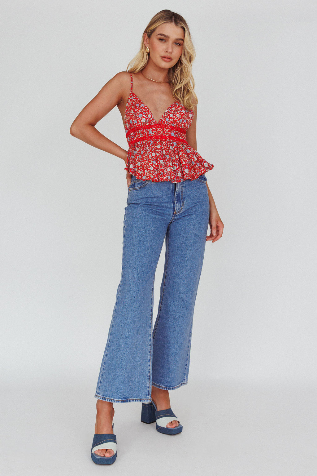 Marigold Crochet Trim Top Floral Red by Selfie Leslie