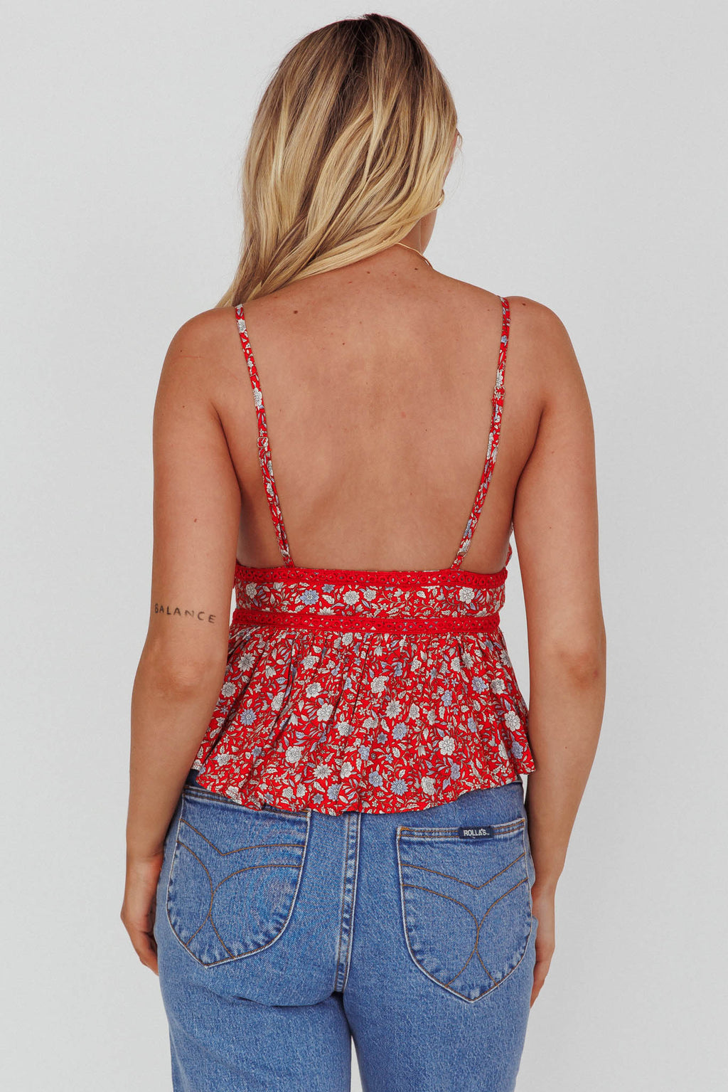 Marigold Crochet Trim Top Floral Red by Selfie Leslie